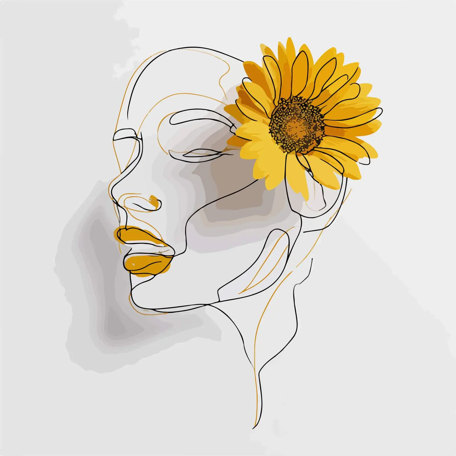Elegant Human Face with Sunflower Line Art — free download from Dotvec