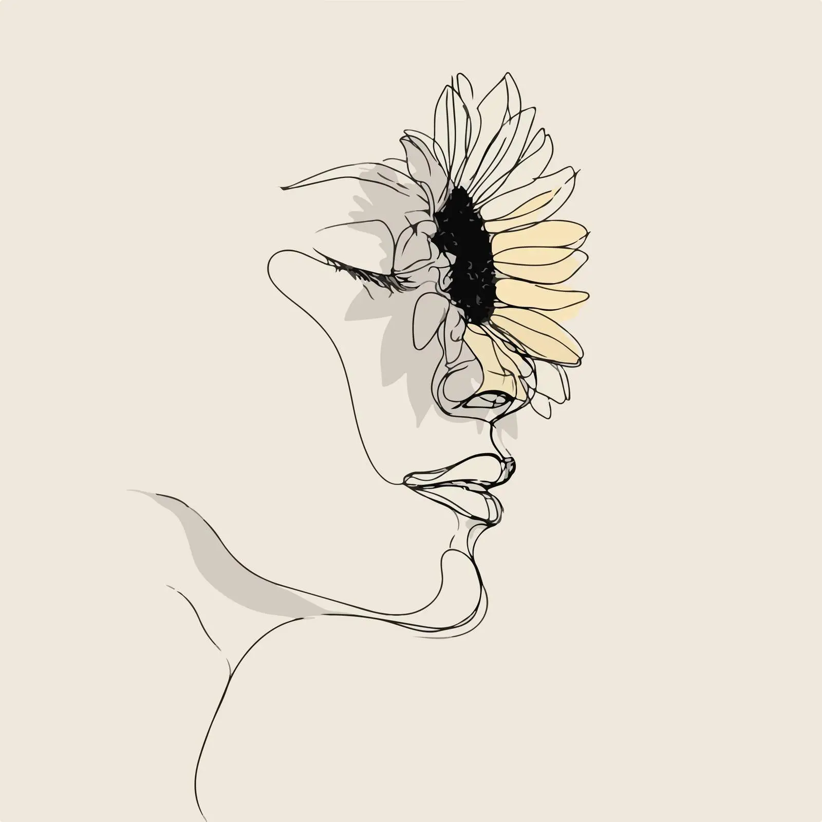 Elegant Line Art Portrait with Sunflower — free download from Dotvec