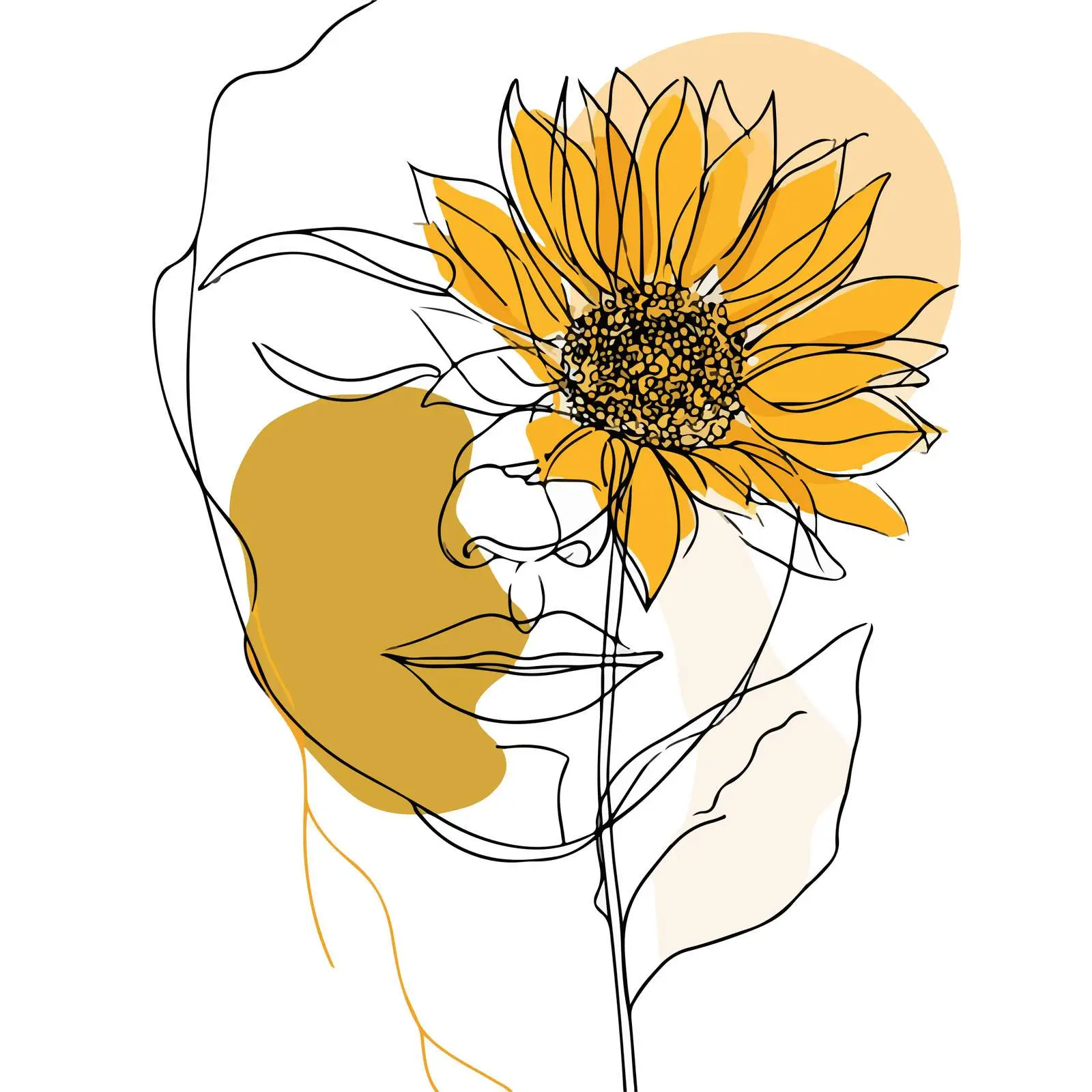 Minimal Line Art Human Face with Sunflower — free download from Dotvec