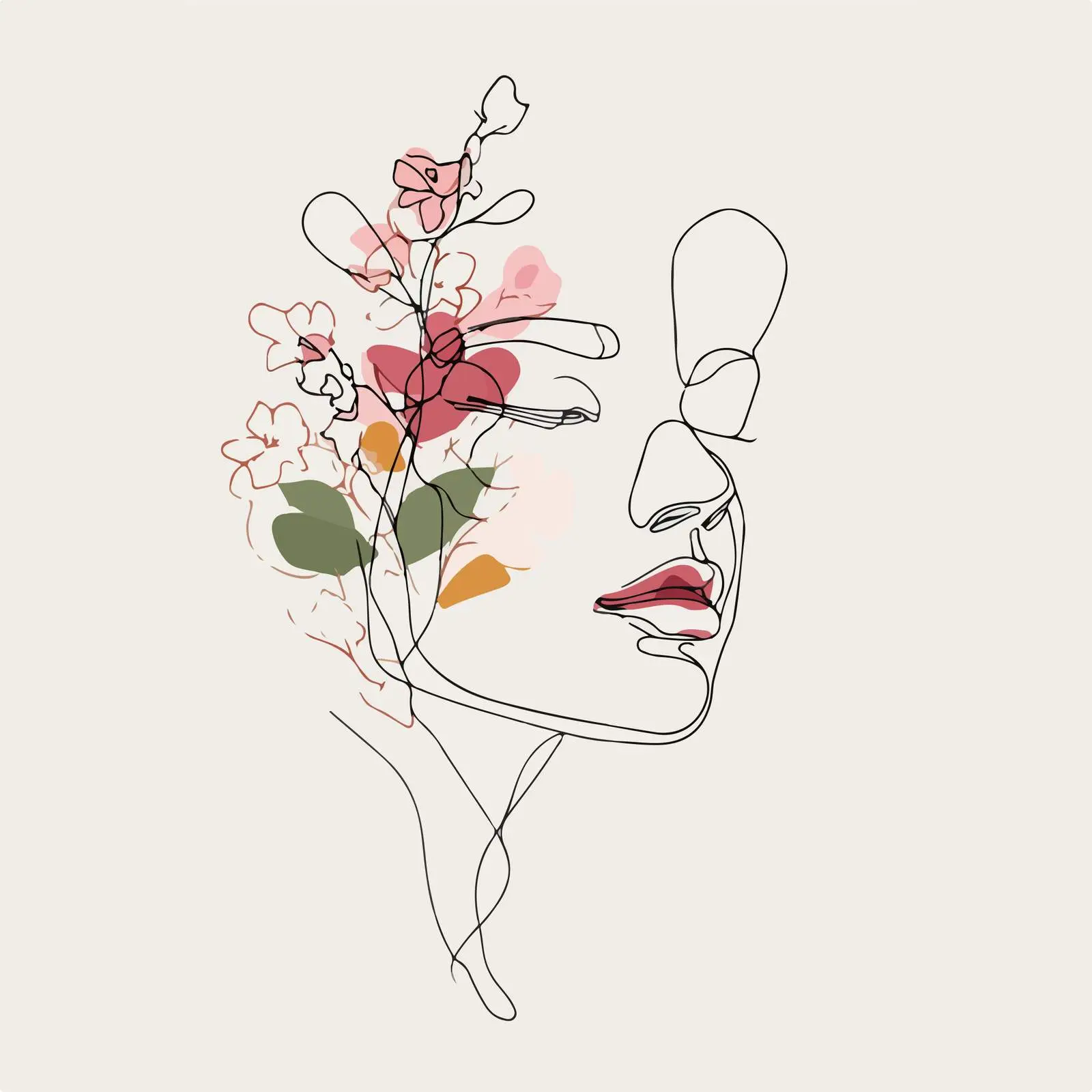 Elegant Face with Floral Accents Art — free download from Dotvec