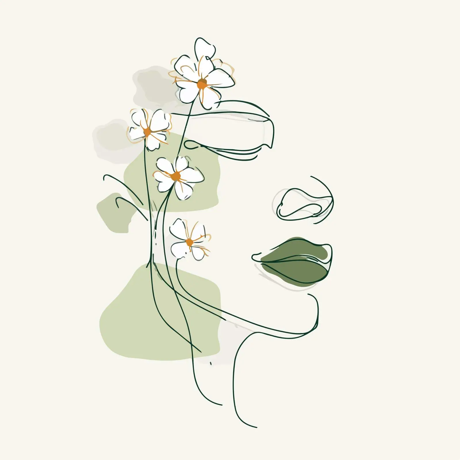Elegant Continuous Line Art Face with Florals — free download from Dotvec