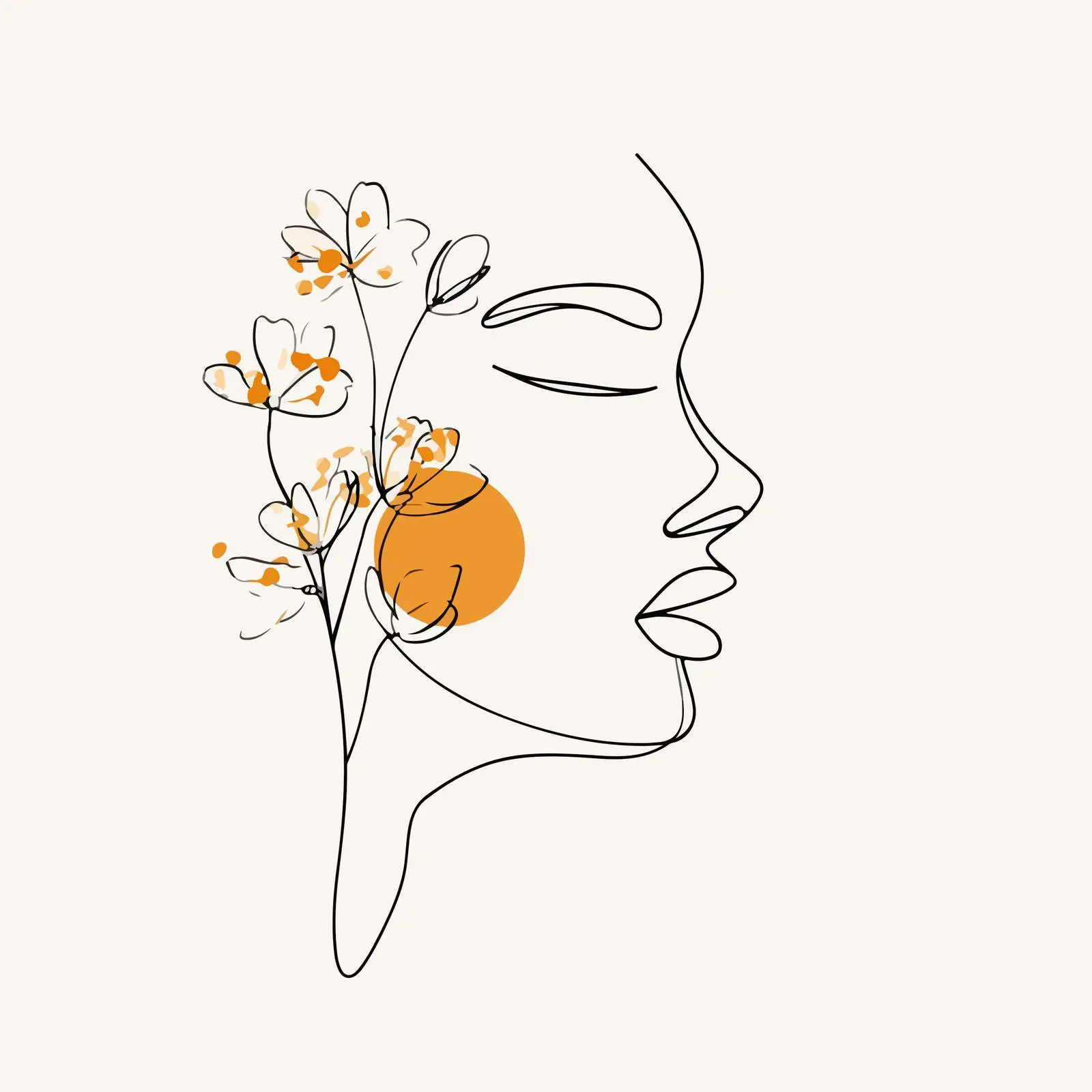 Minimal Line Face with Floral Accents — free download from Dotvec
