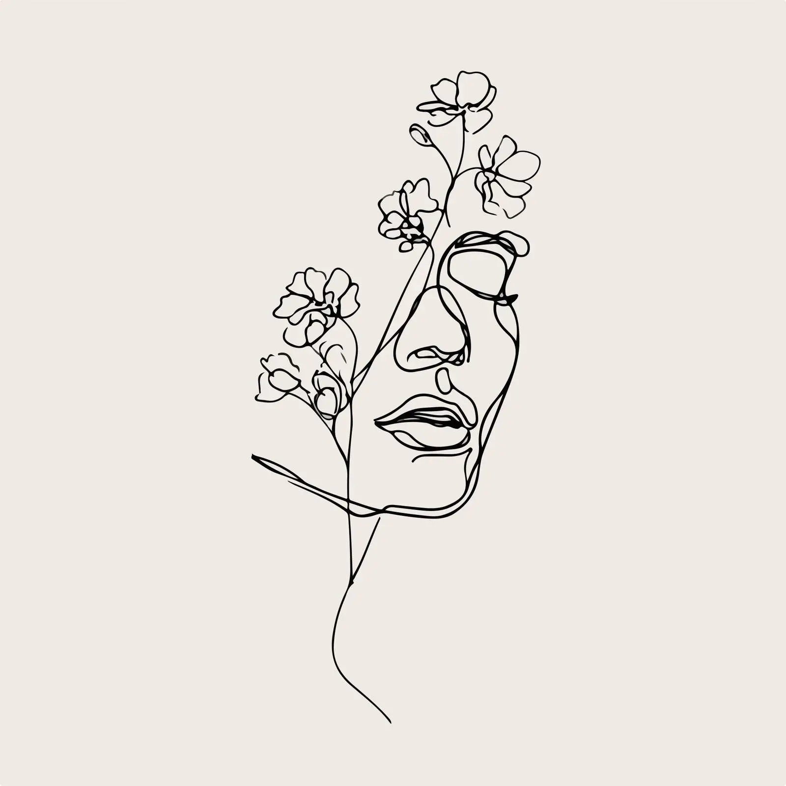 Elegant Face Line Art with Florals — free download from Dotvec