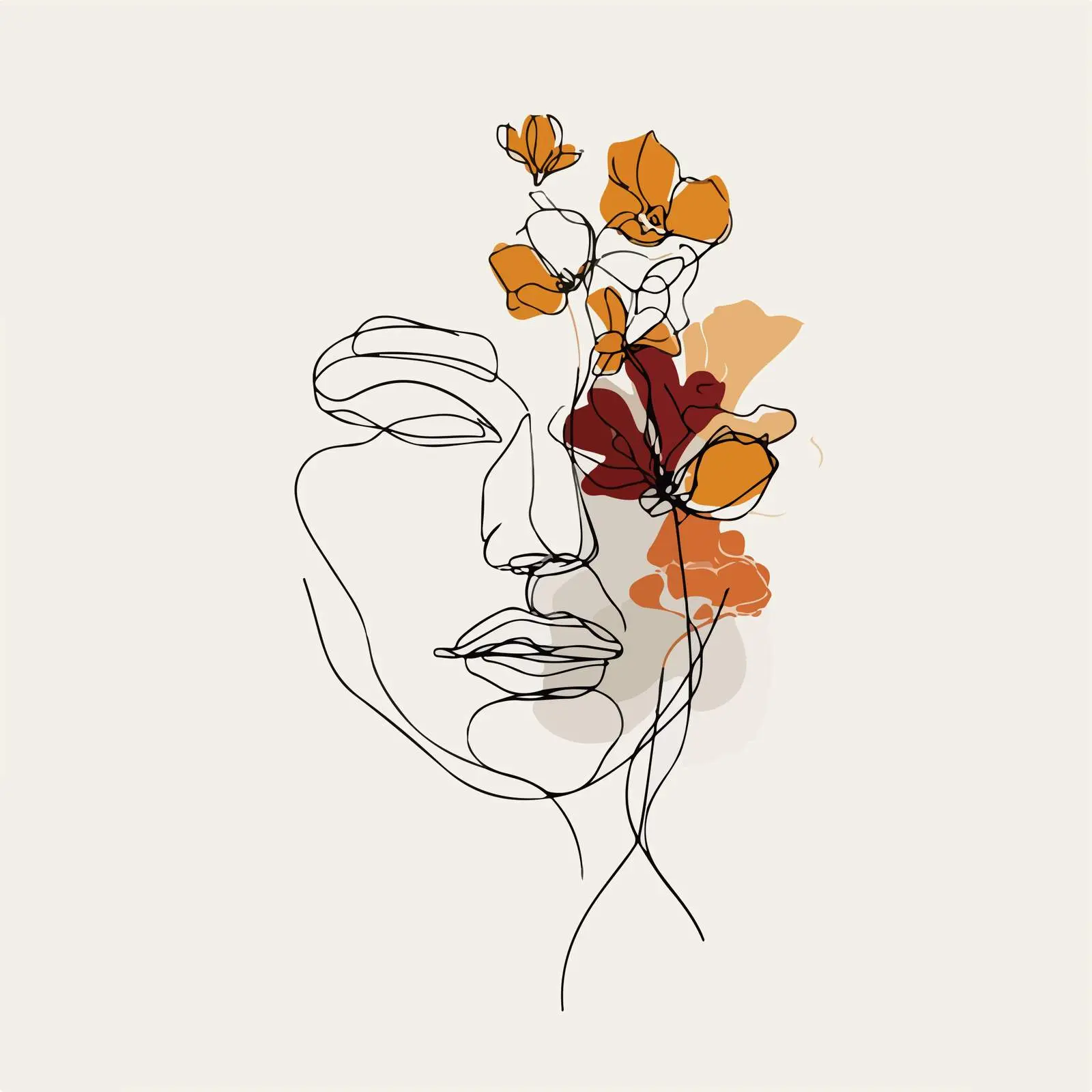 Elegant Face Line Art with Florals — free download from Dotvec