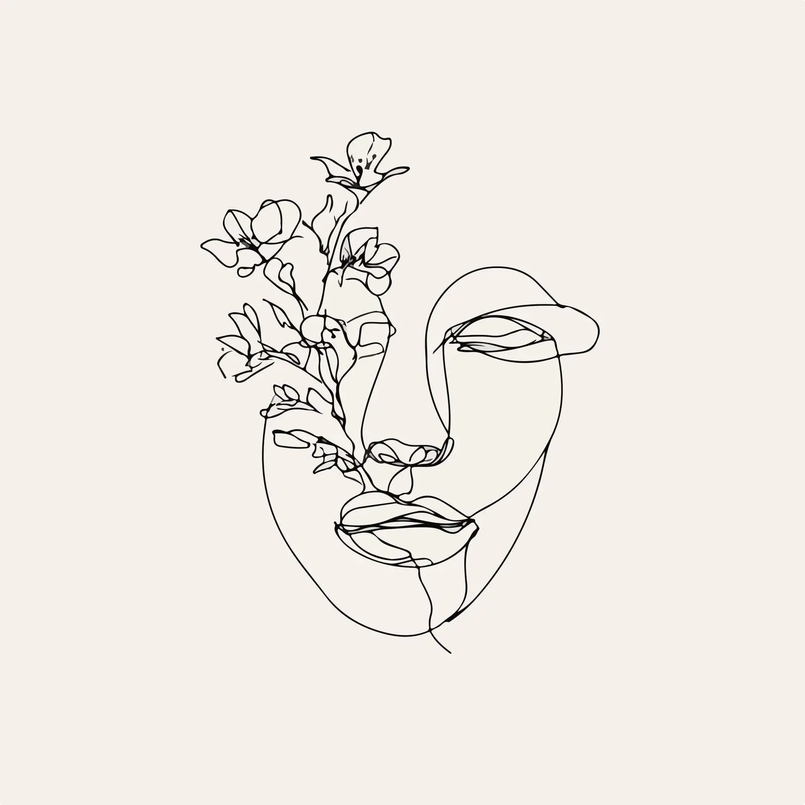 Elegant Face Line Art with Florals — free download from Dotvec