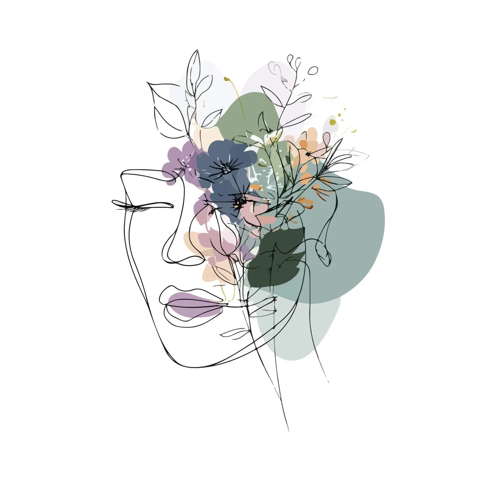 Elegant Line Face with Floral Accents — free download from Dotvec