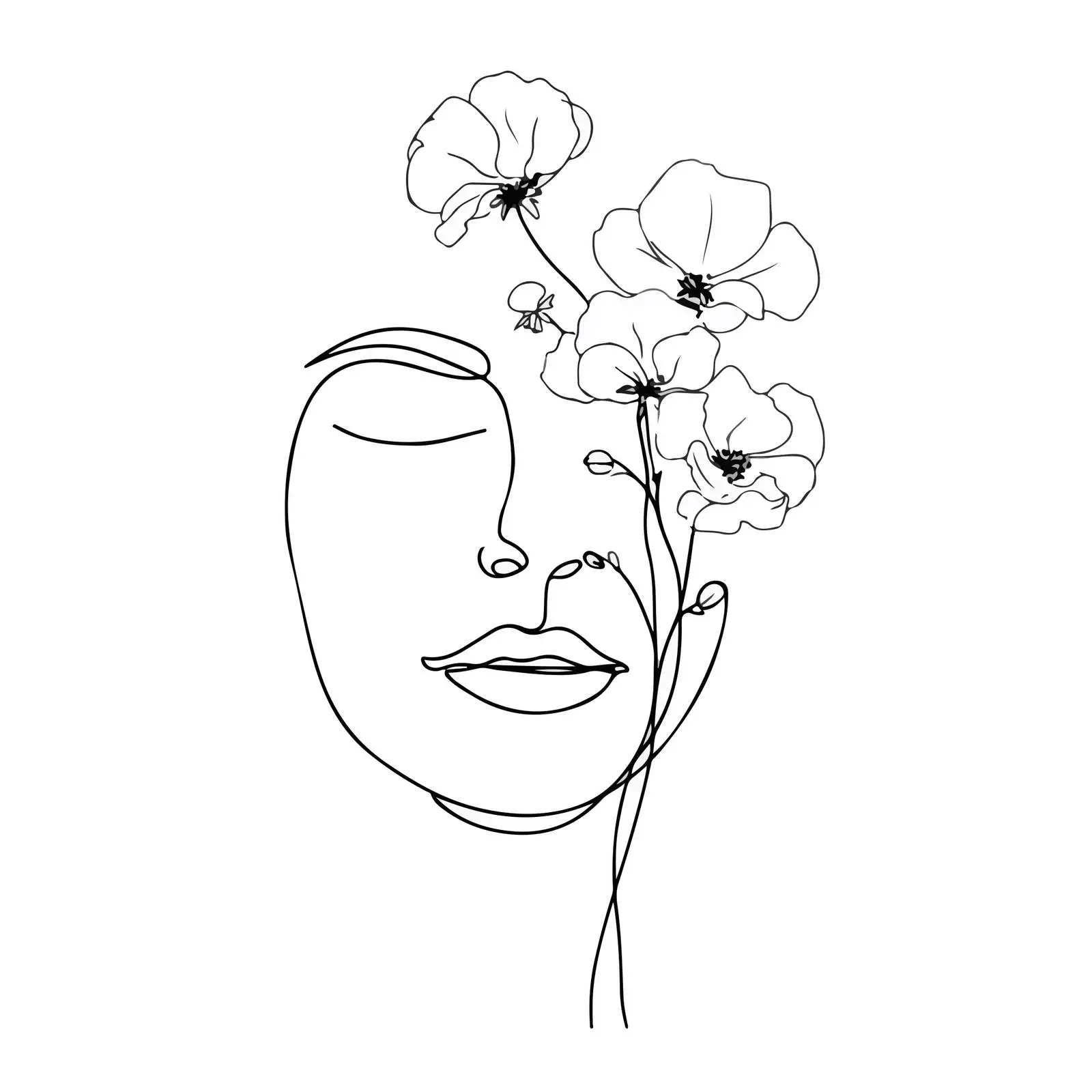 Elegant Face with Floral Line Art — free download from Dotvec
