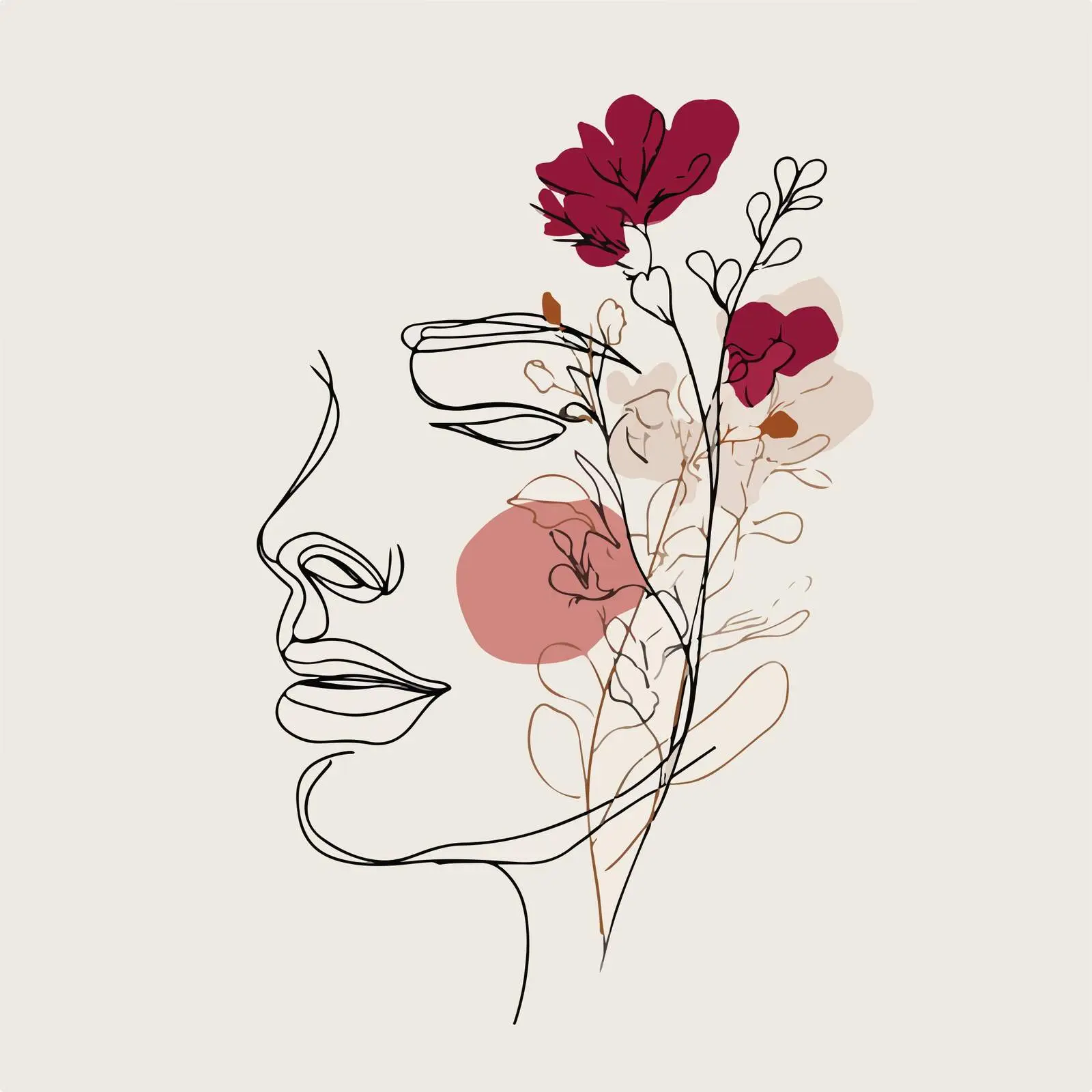 Elegant Floral Face Line Art — free download from Dotvec