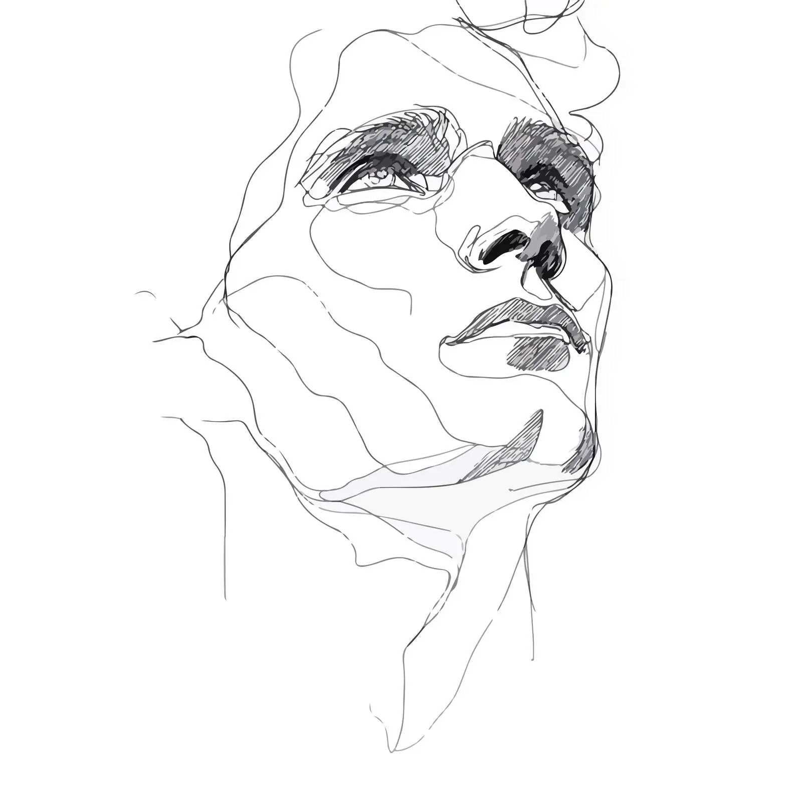 Minimal Male Face Line Art Upward — free download from Dotvec