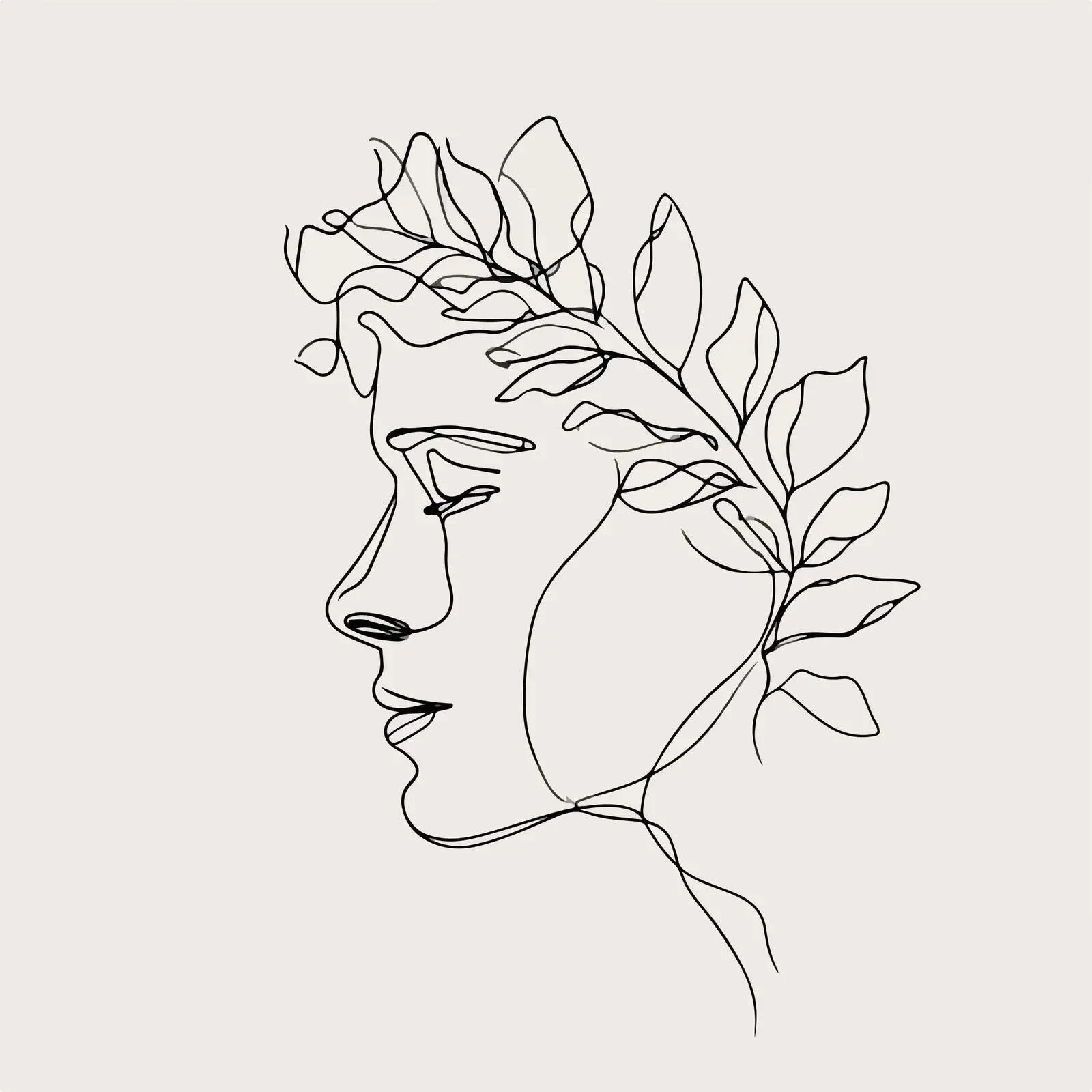 Minimal Male Profile Line Art with Leaves — free download from Dotvec