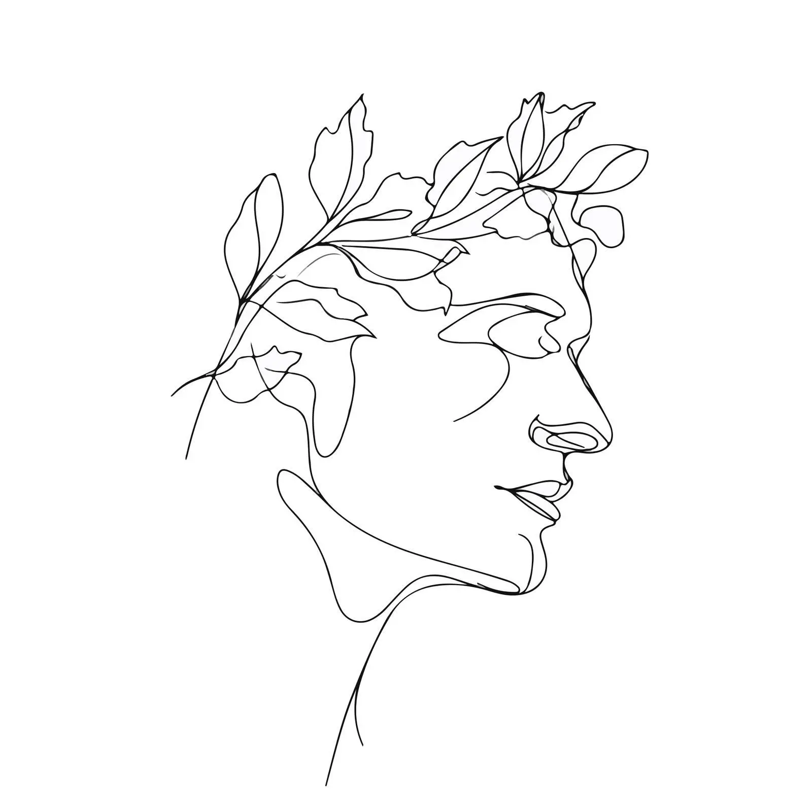 Male Profile Line Art with Leaves — free download from Dotvec