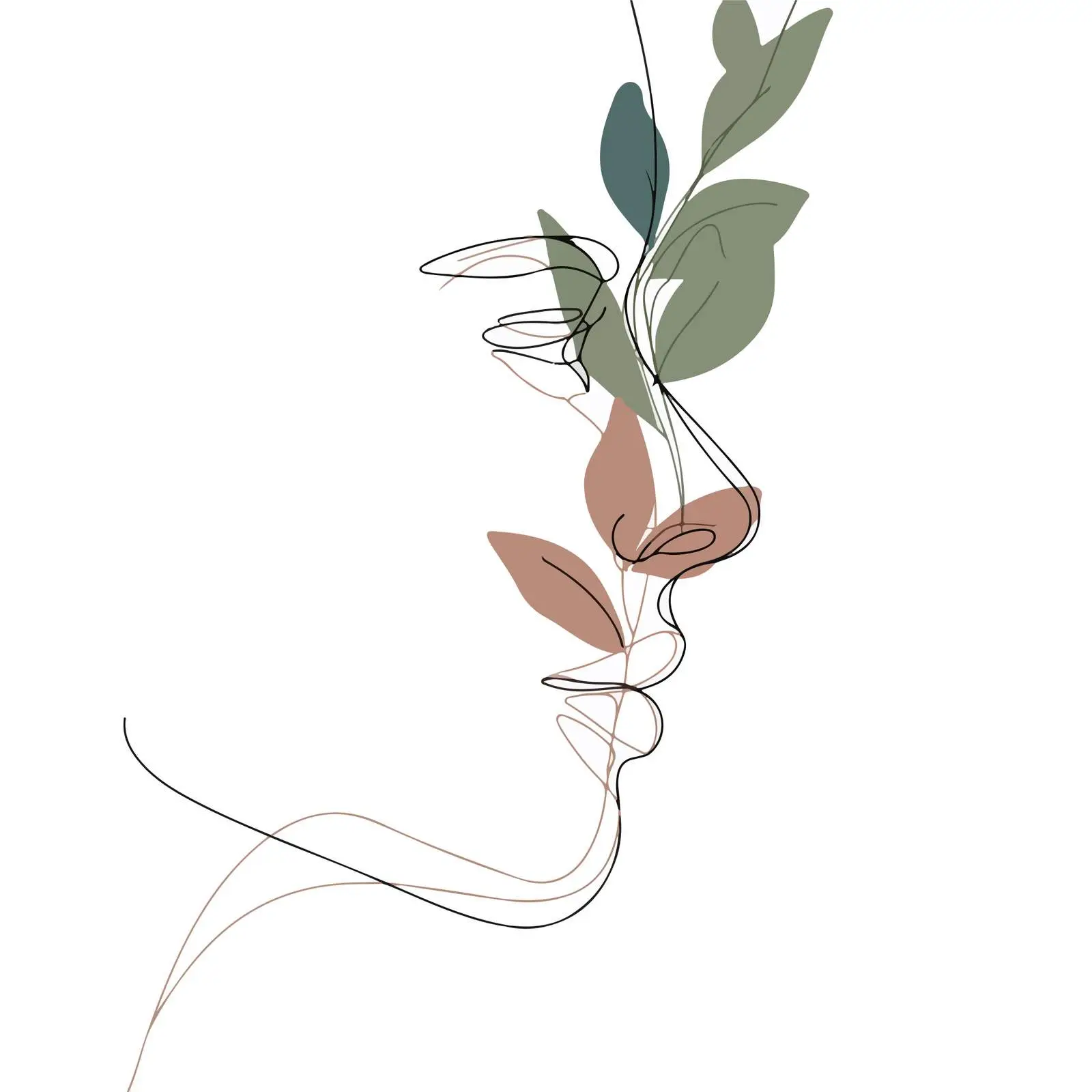 Minimal Male Profile Line Art with Leaves — free download from Dotvec