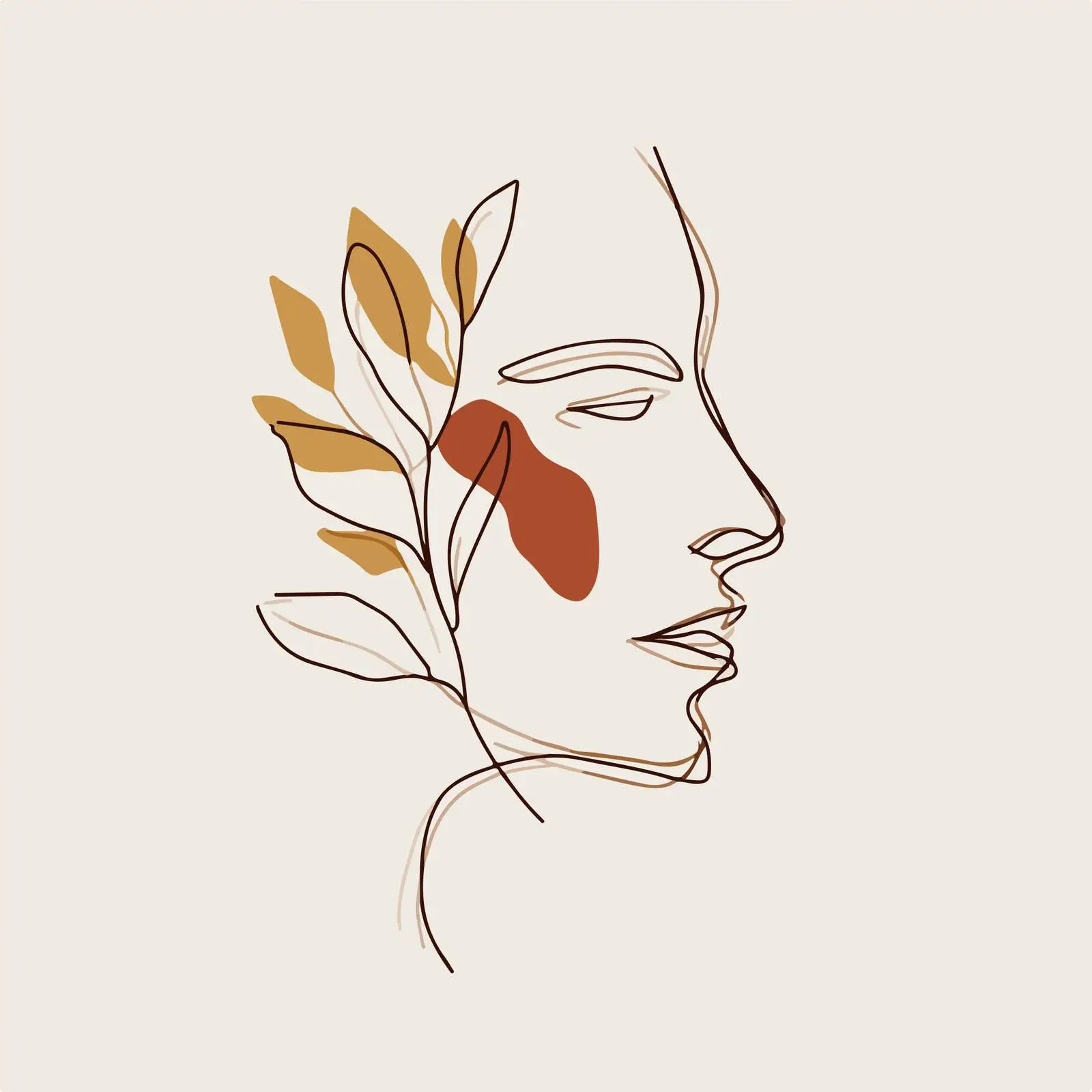 Abstract Male Profile with Leaves Illustration — free download from Dotvec