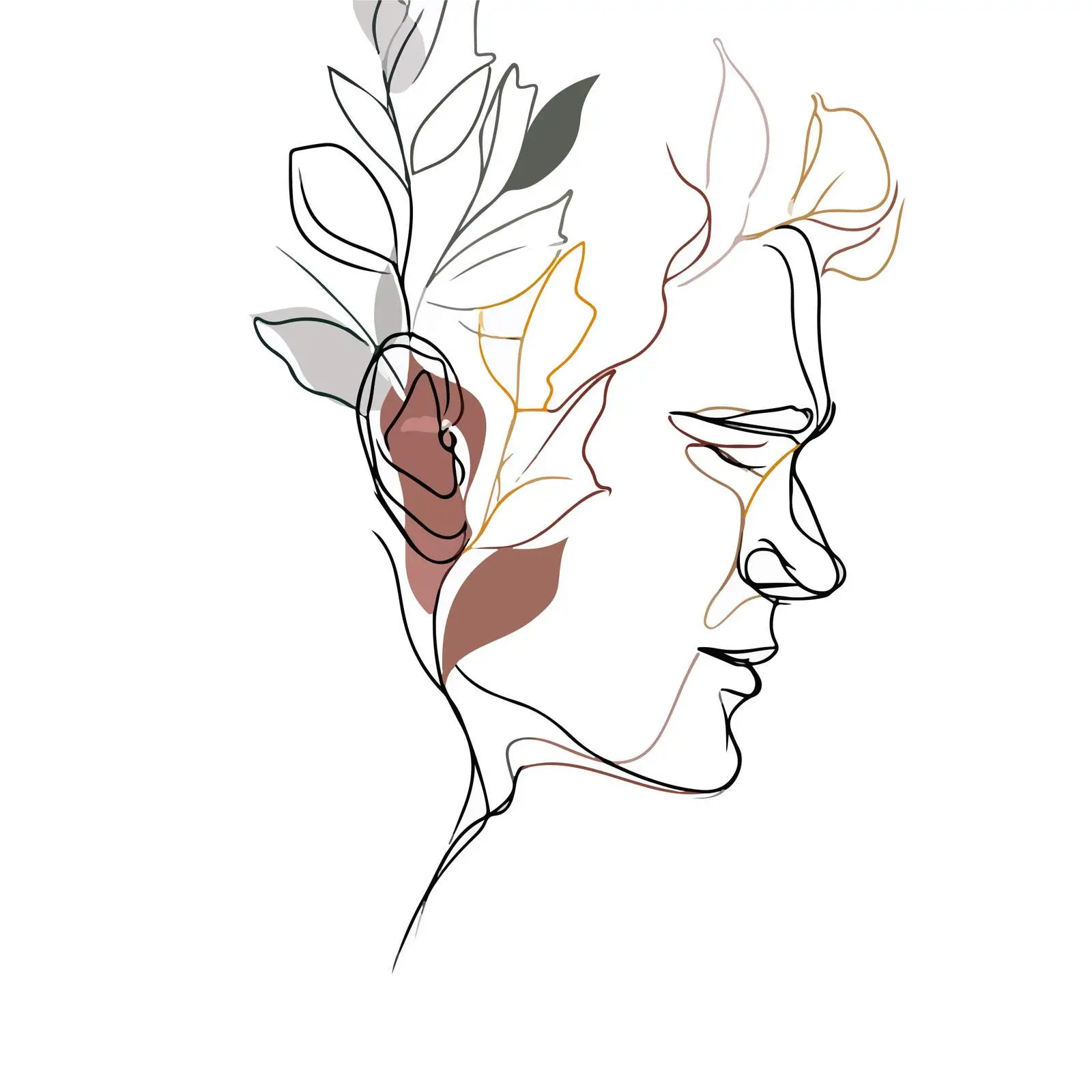 Elegant Profile Portrait with Leaves — free download from Dotvec