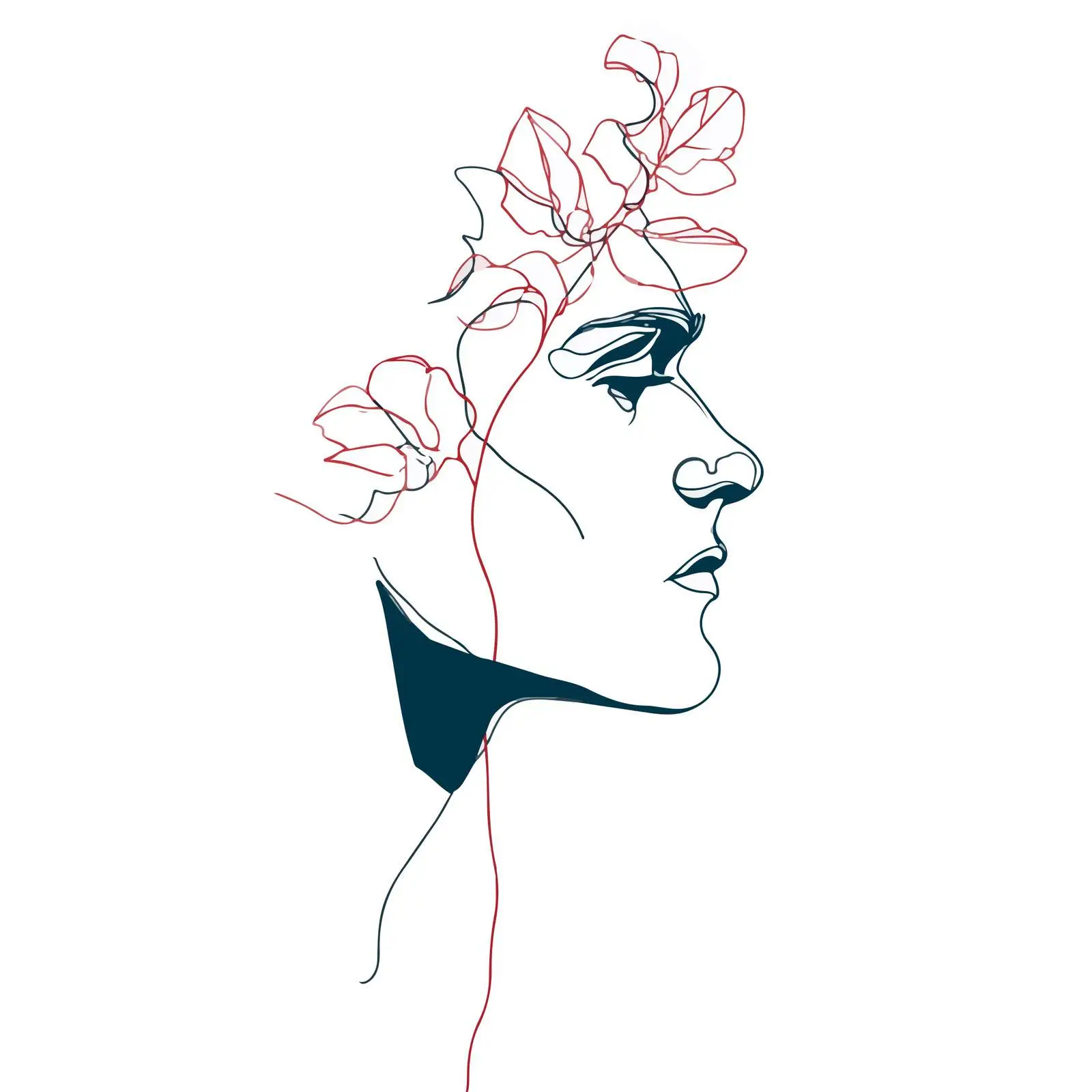 Minimal Male Profile Line Art with Leaves — free download from Dotvec