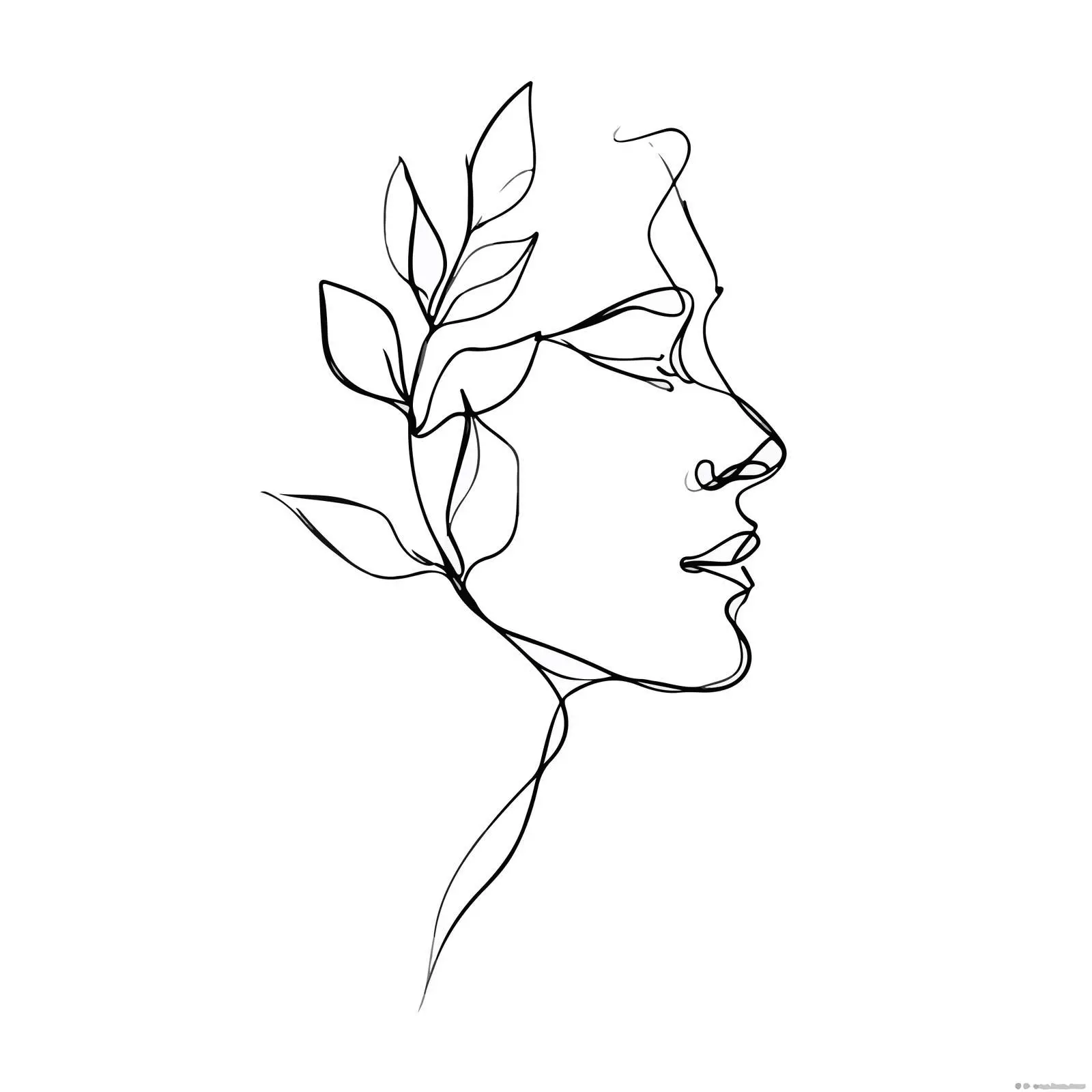 Minimal Male Profile with Leaves Art — free download from Dotvec