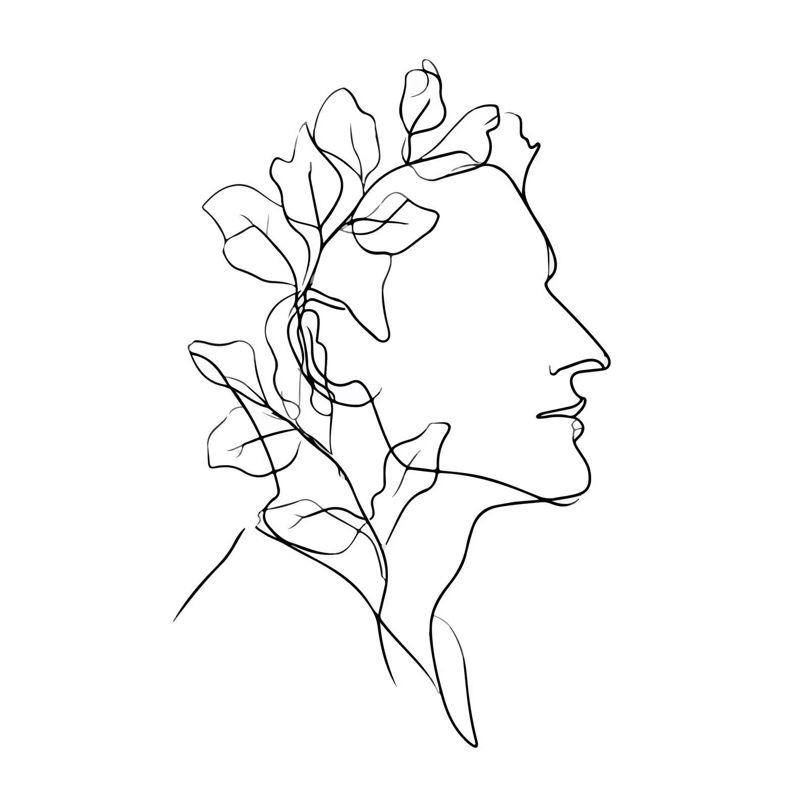 Elegant Male Profile with Leaves Continuous Line Art — free download from Dotvec