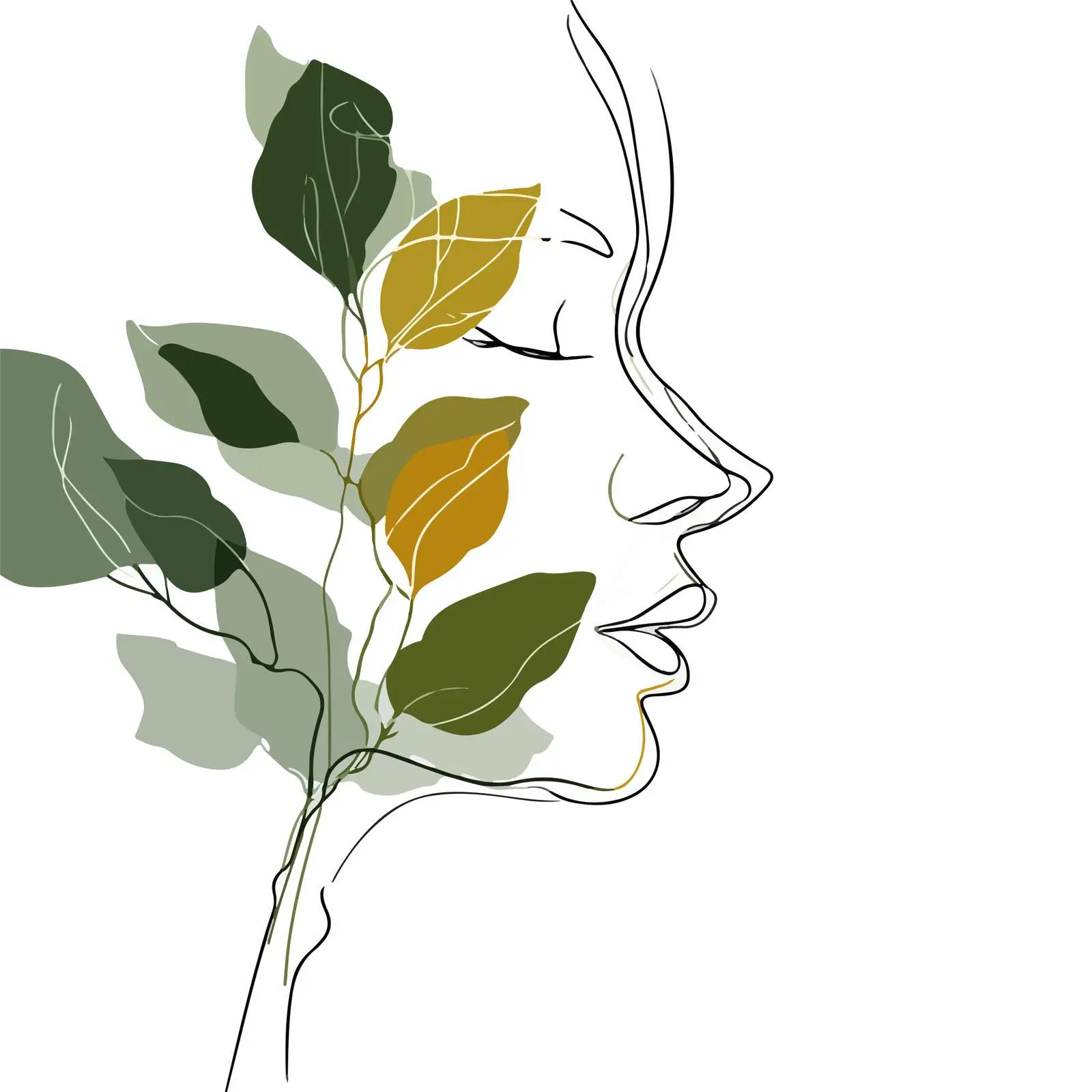 Elegant Male Profile with Flowing Leaves — free download from Dotvec