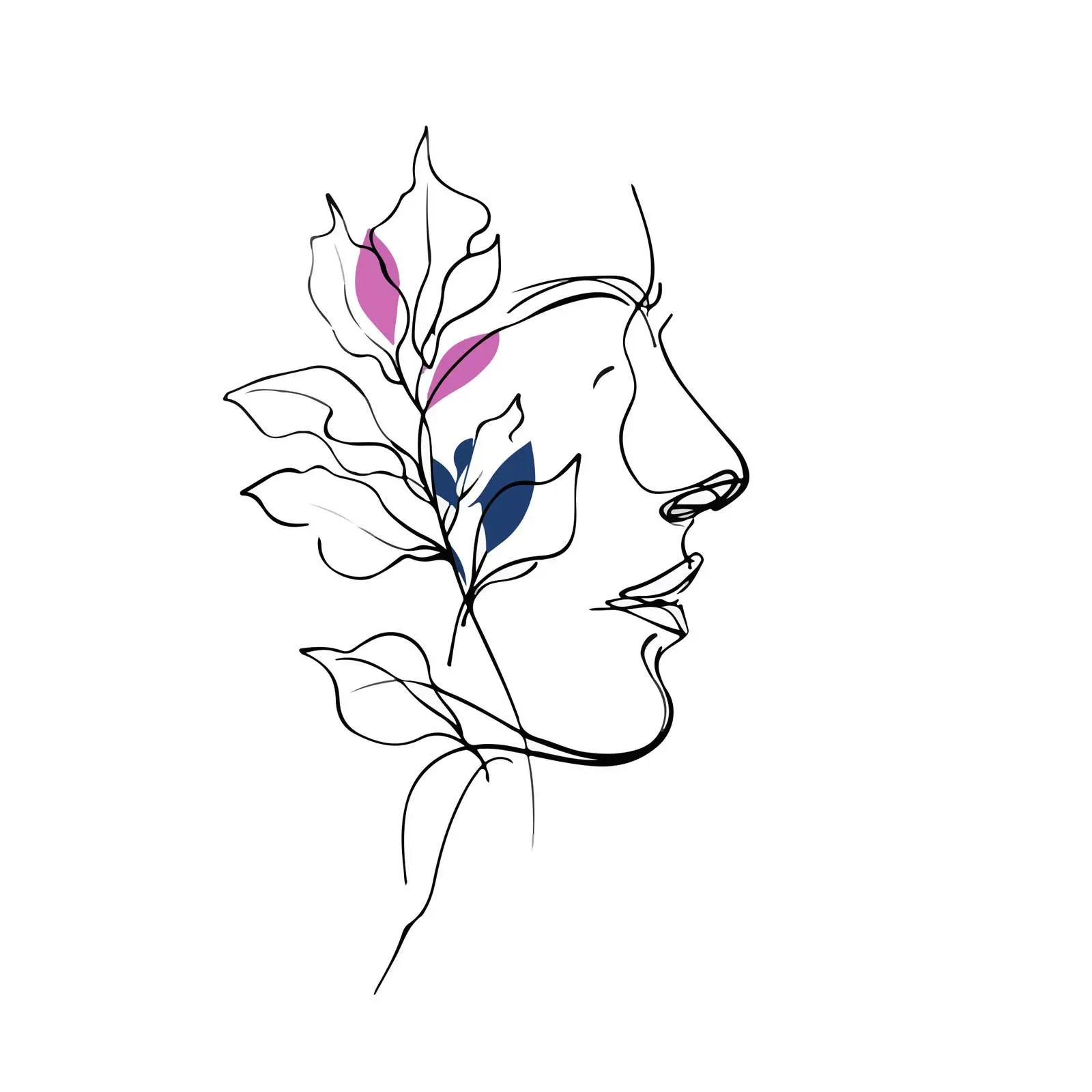Elegant Profile with Flowing Leaves — free download from Dotvec