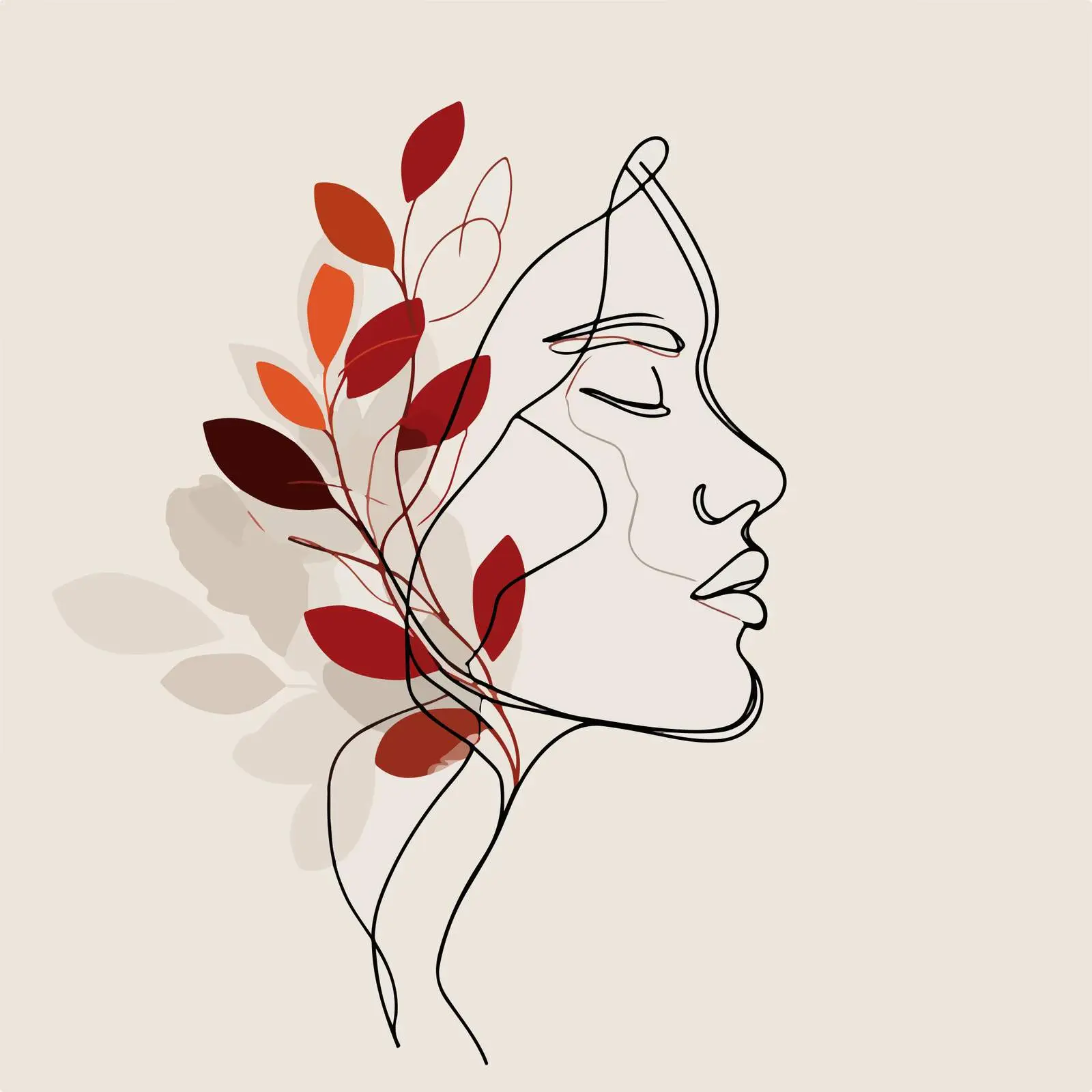 Male Profile with Flowing Leaves — free download from Dotvec