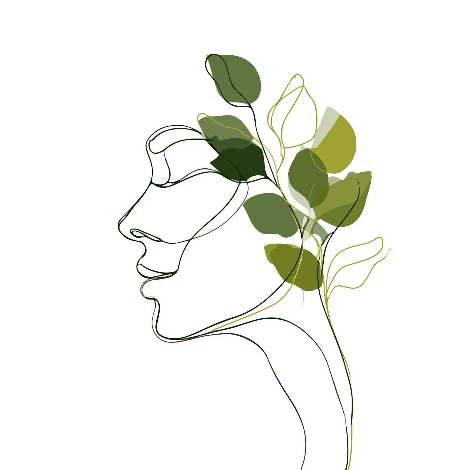 Minimal Male Profile with Flowing Leaves — free download from Dotvec