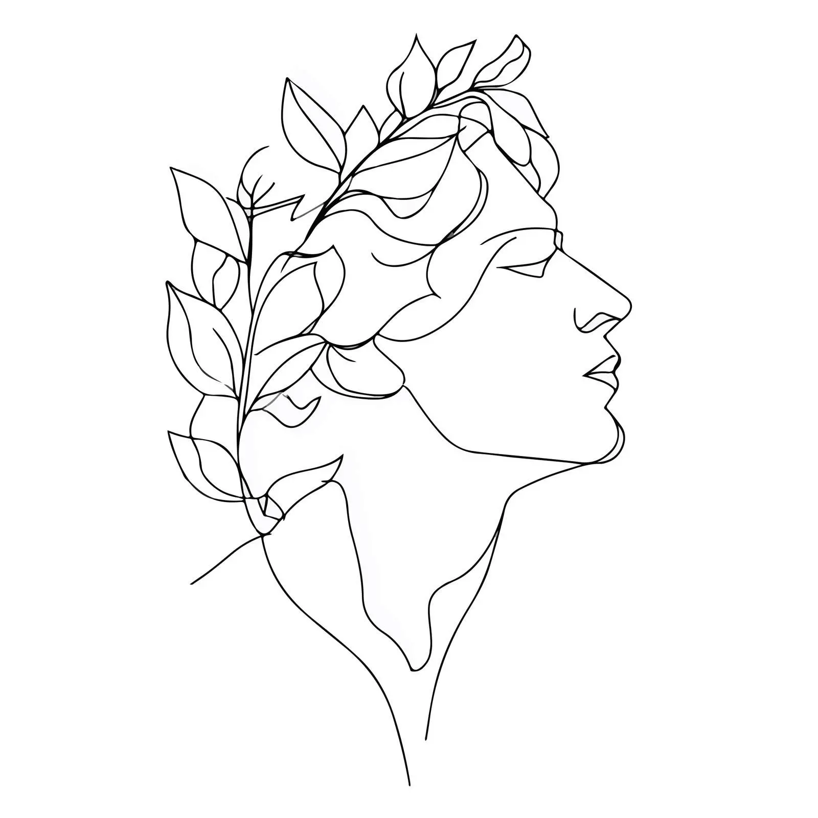 Elegant Profile with Flowing Leaves — free download from Dotvec