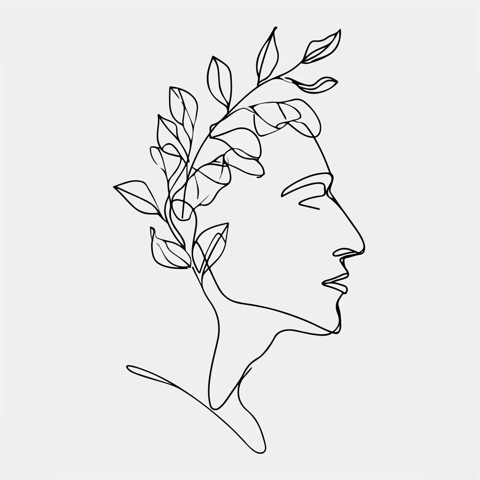 Minimal Male Profile with Leaves Art — free download from Dotvec