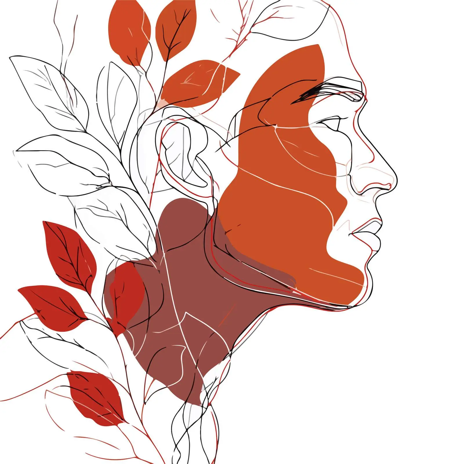 Minimal Male Profile with Leaves — free download from Dotvec