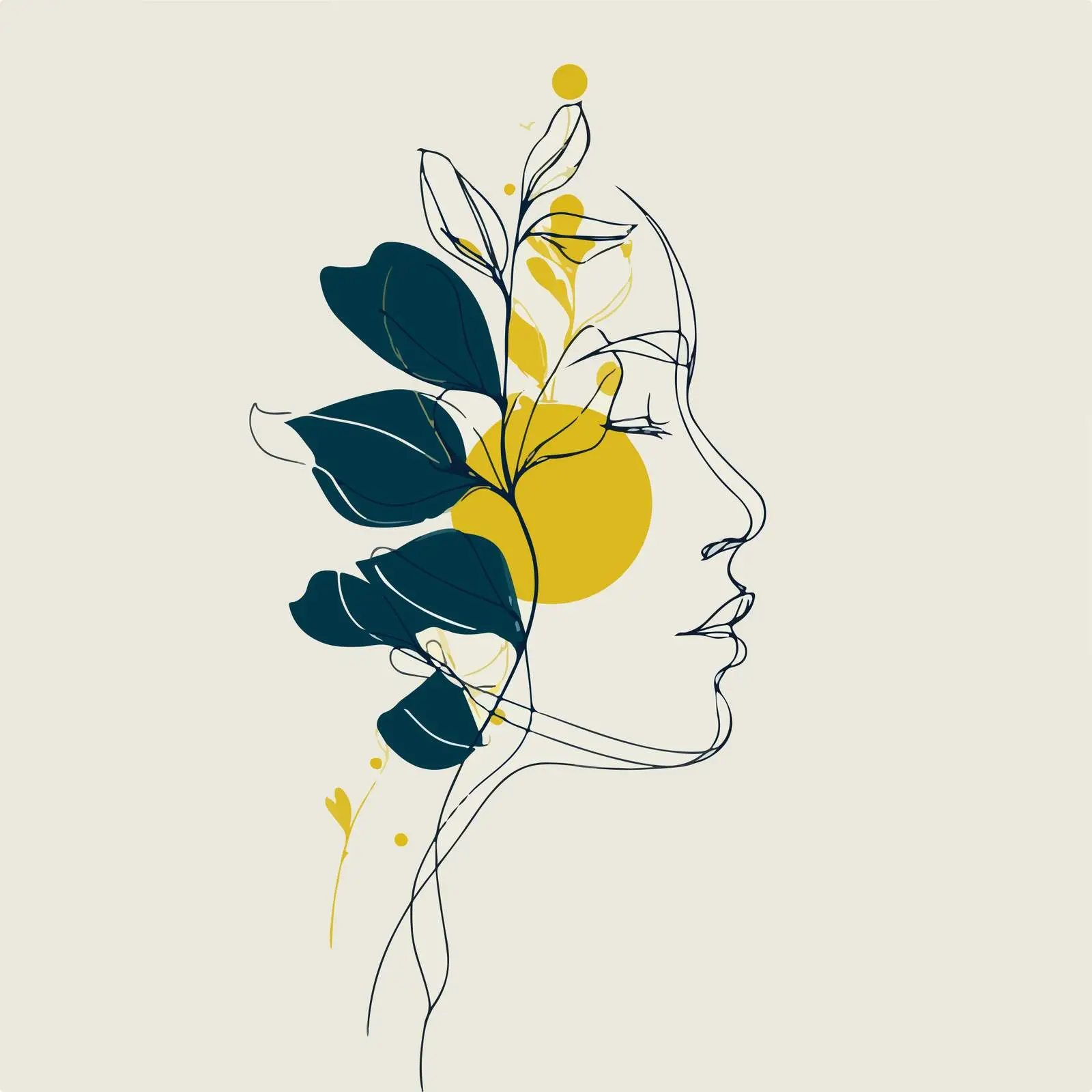 Minimal Male Profile with Leaves Art — free download from Dotvec
