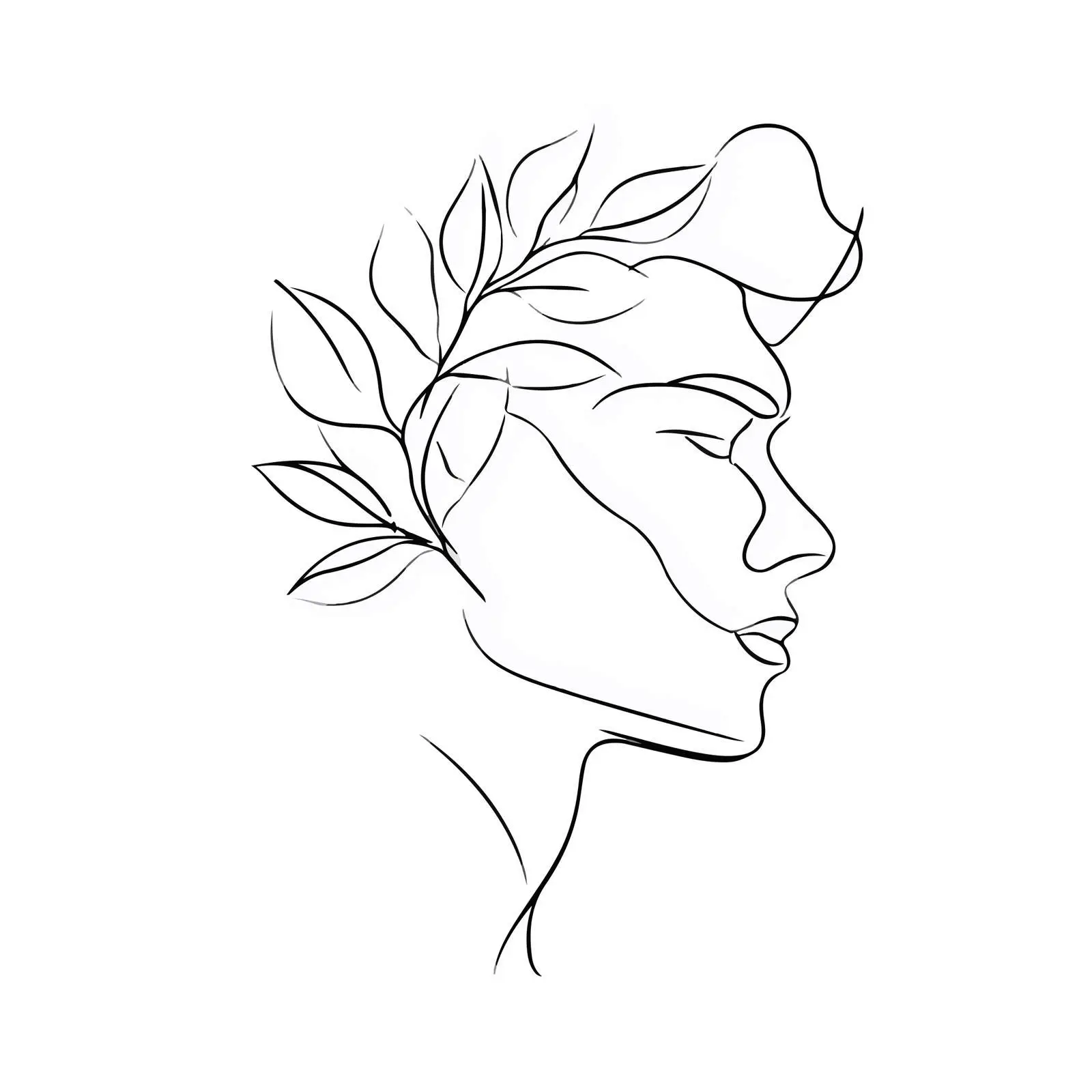 Minimal Male Profile Line Art with Leaves — free download from Dotvec