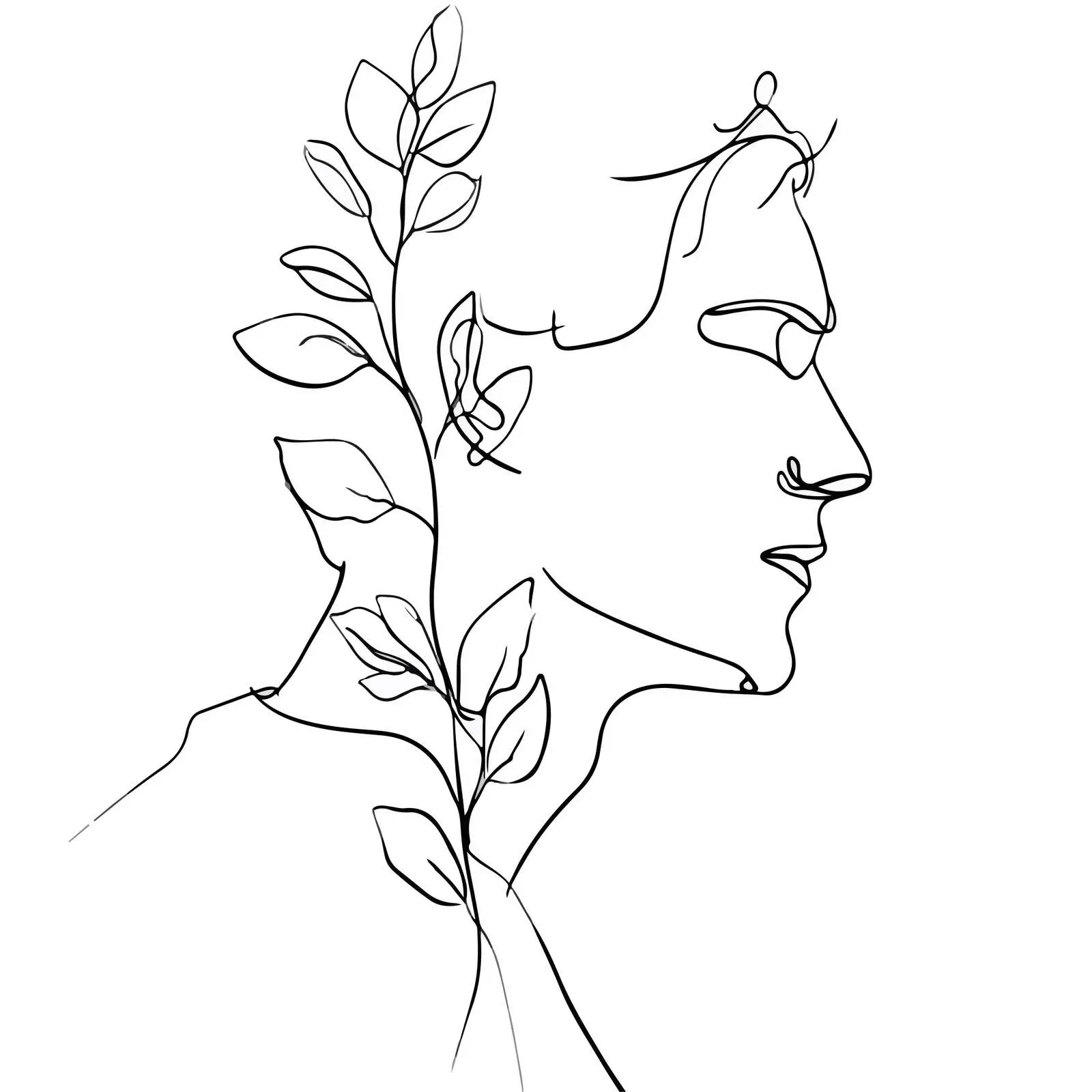Minimal Male Profile with Leaves Illustration — free download from Dotvec
