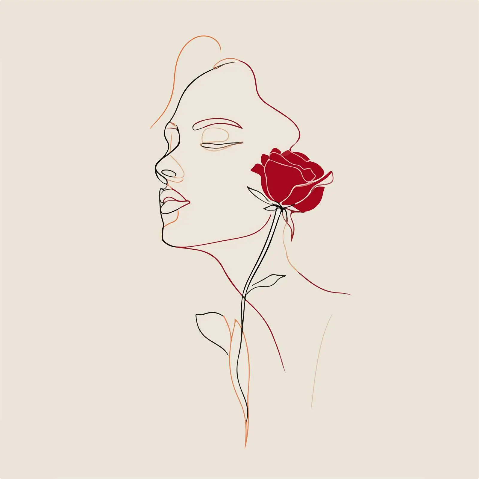 Elegant Portrait Rose Line Art — free download from Dotvec
