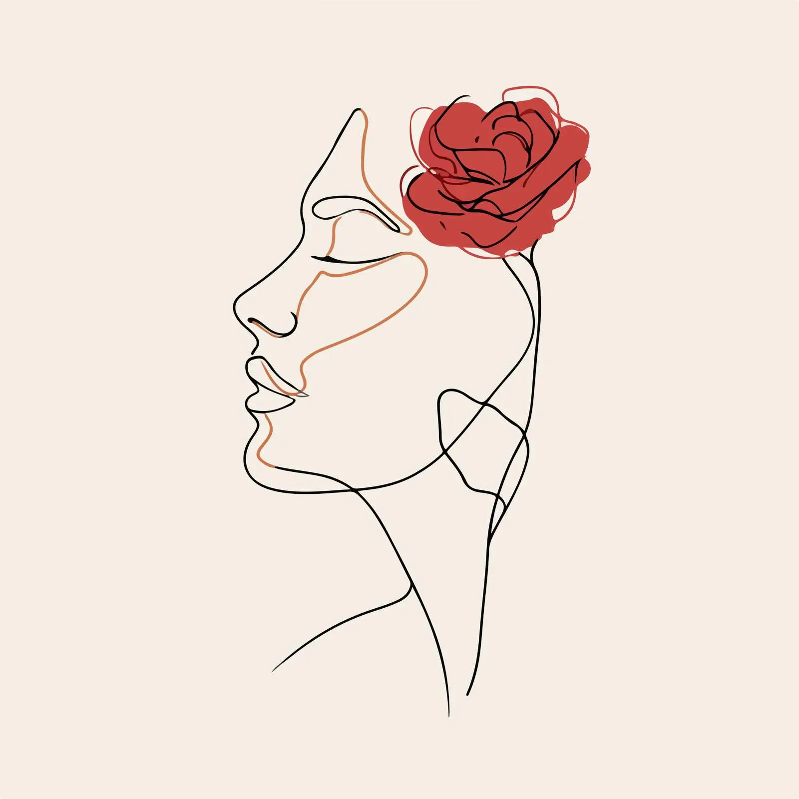 Elegant Portrait Rose Line Art — free download from Dotvec