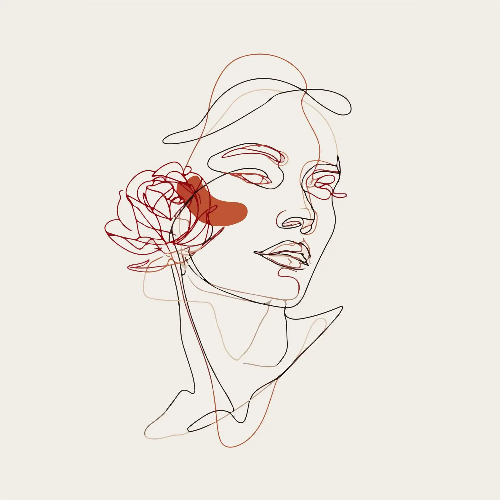Elegant Portrait Line Art with Rose — free download from Dotvec