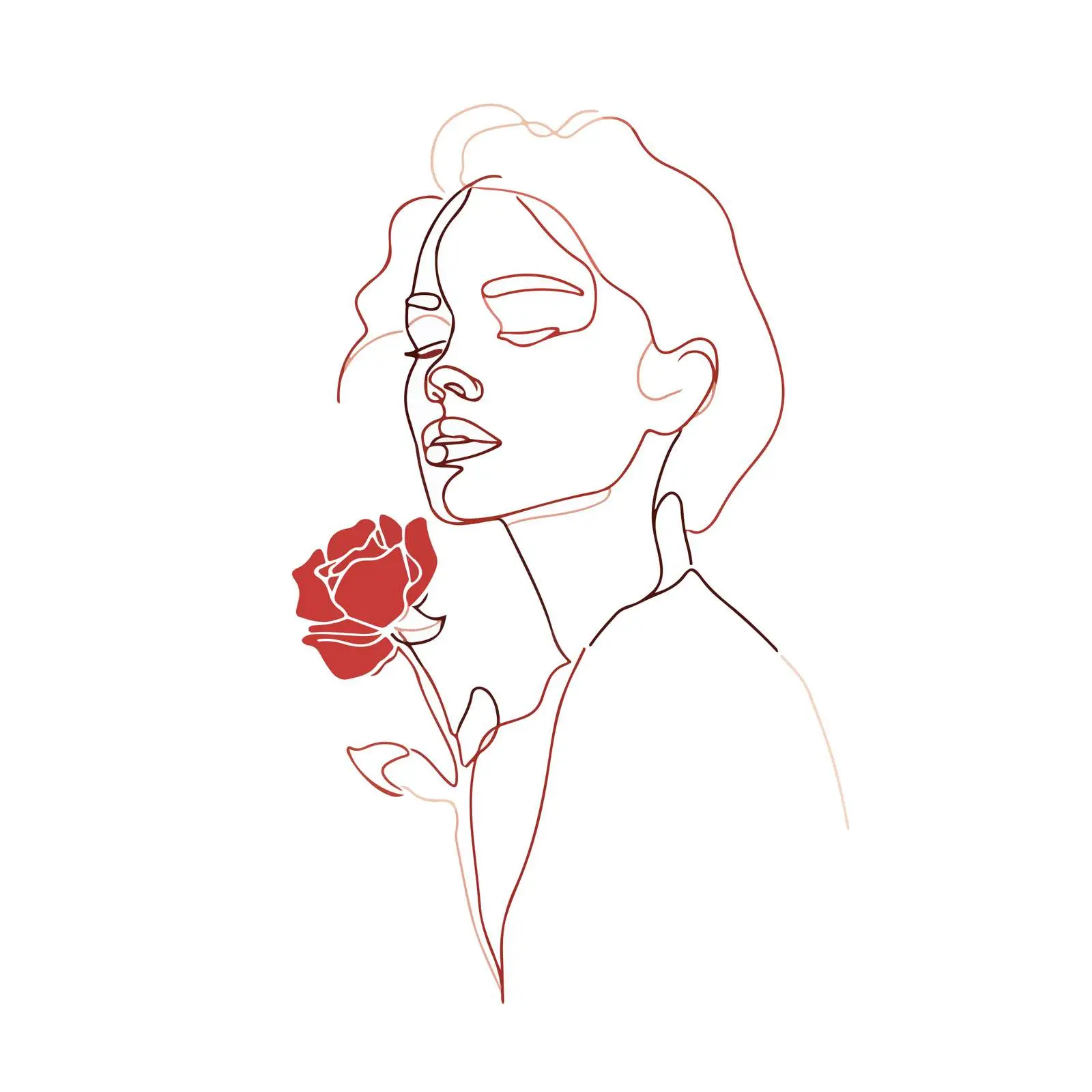 Elegant Portrait with Rose Line Art — free download from Dotvec