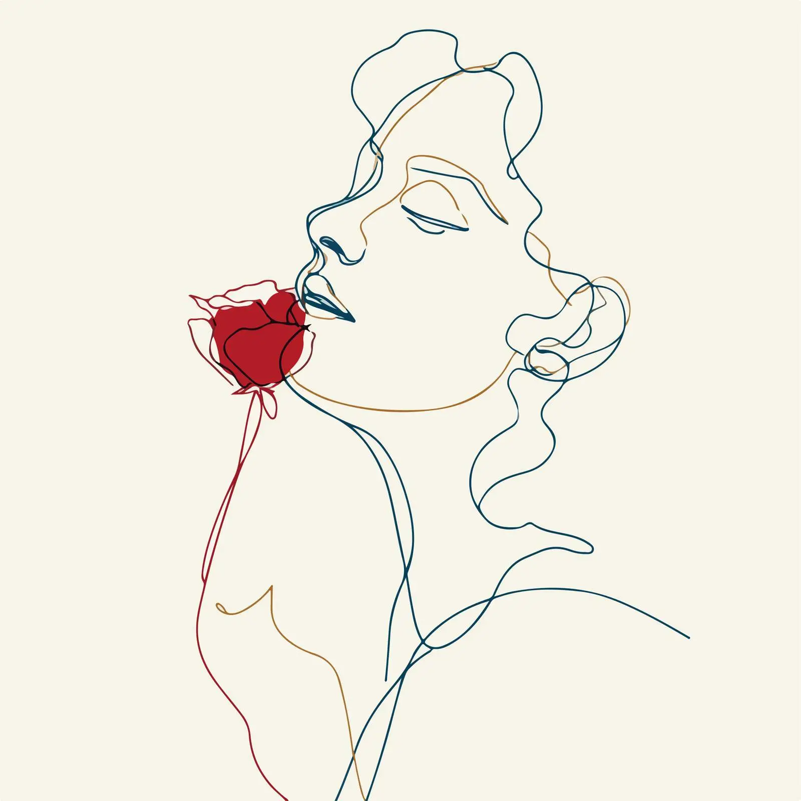 Elegant Portrait with Rose Line Art — free download from Dotvec