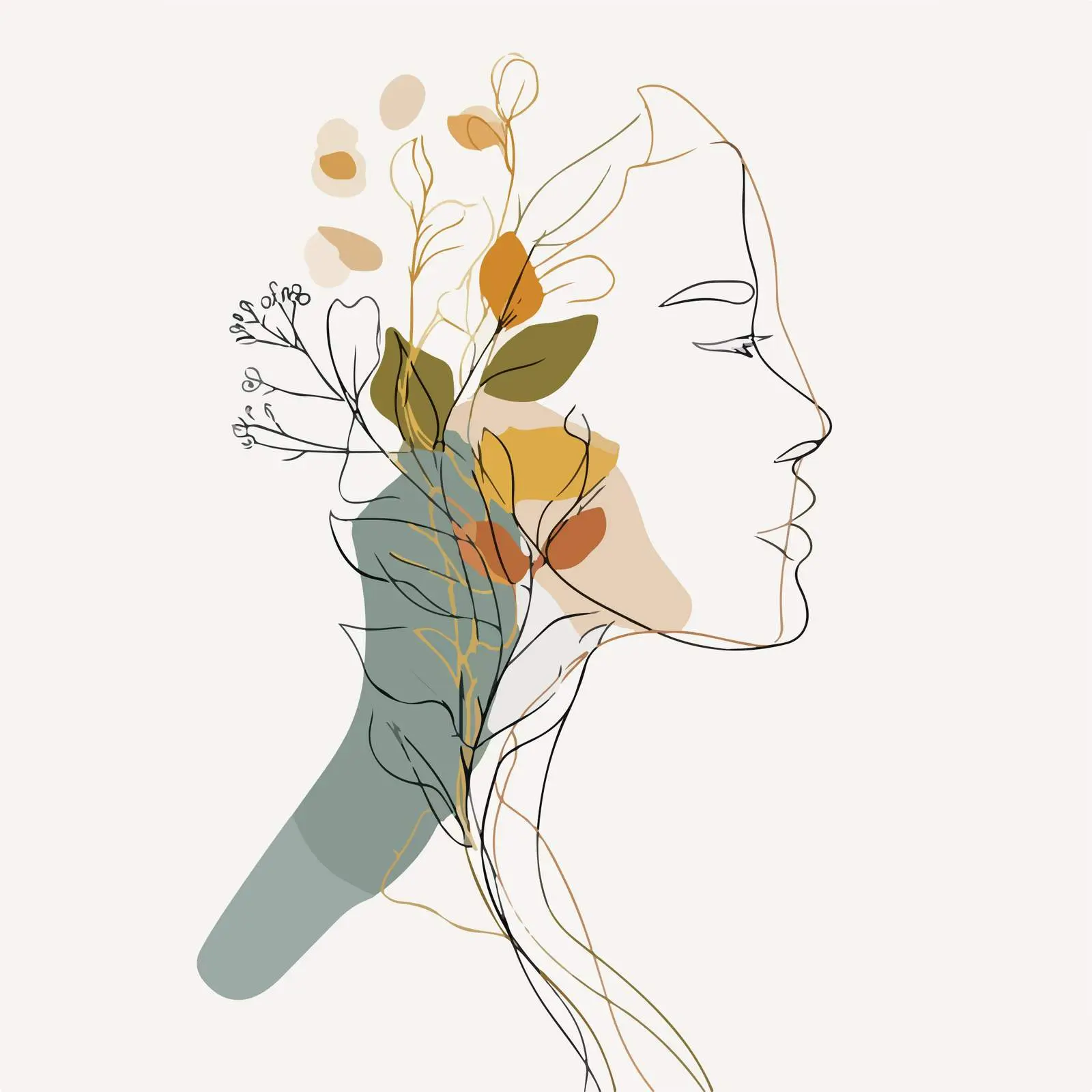 Profile with Botanical Line Art — free download from Dotvec