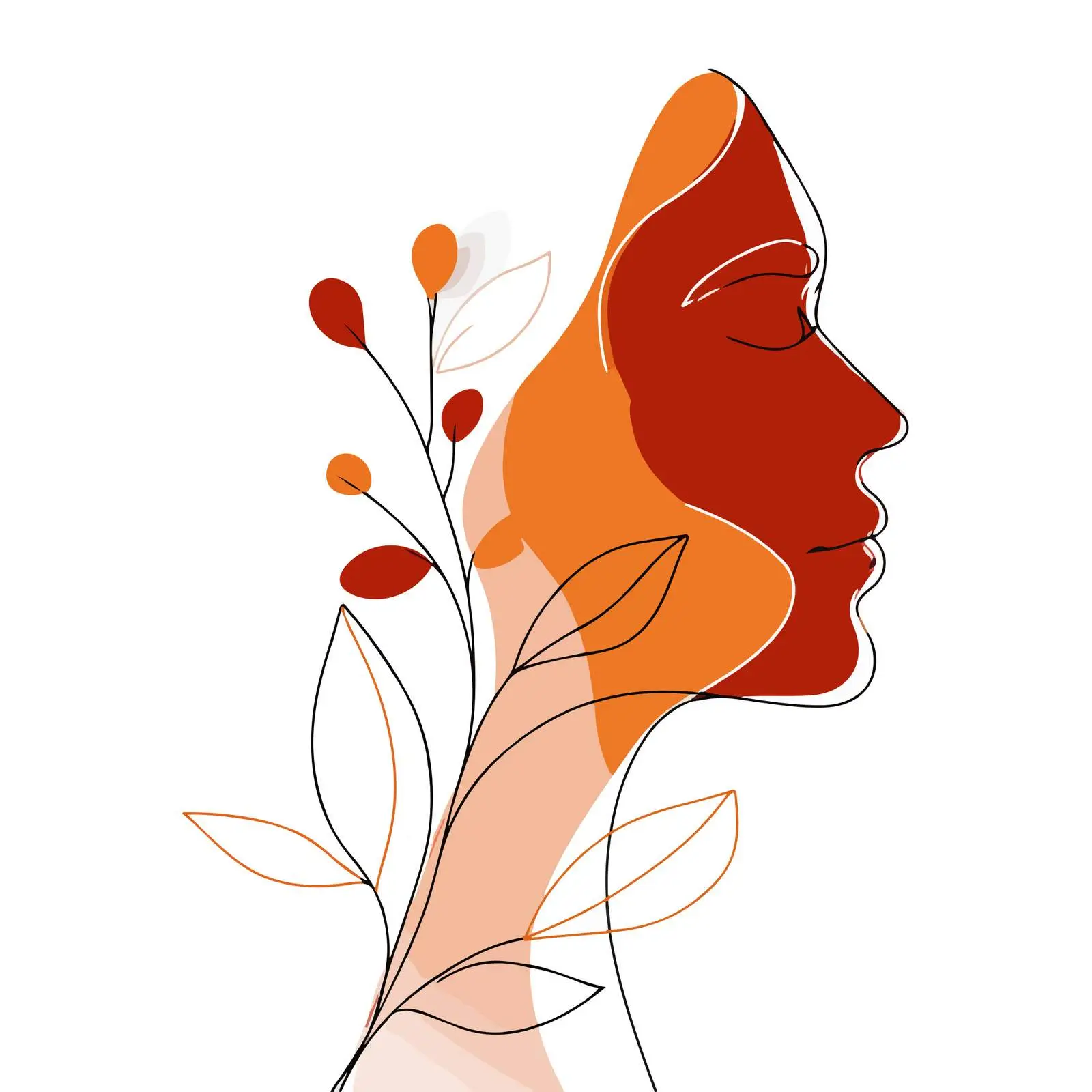 Elegant Profile Line Art with Botanical Detail — free download from Dotvec