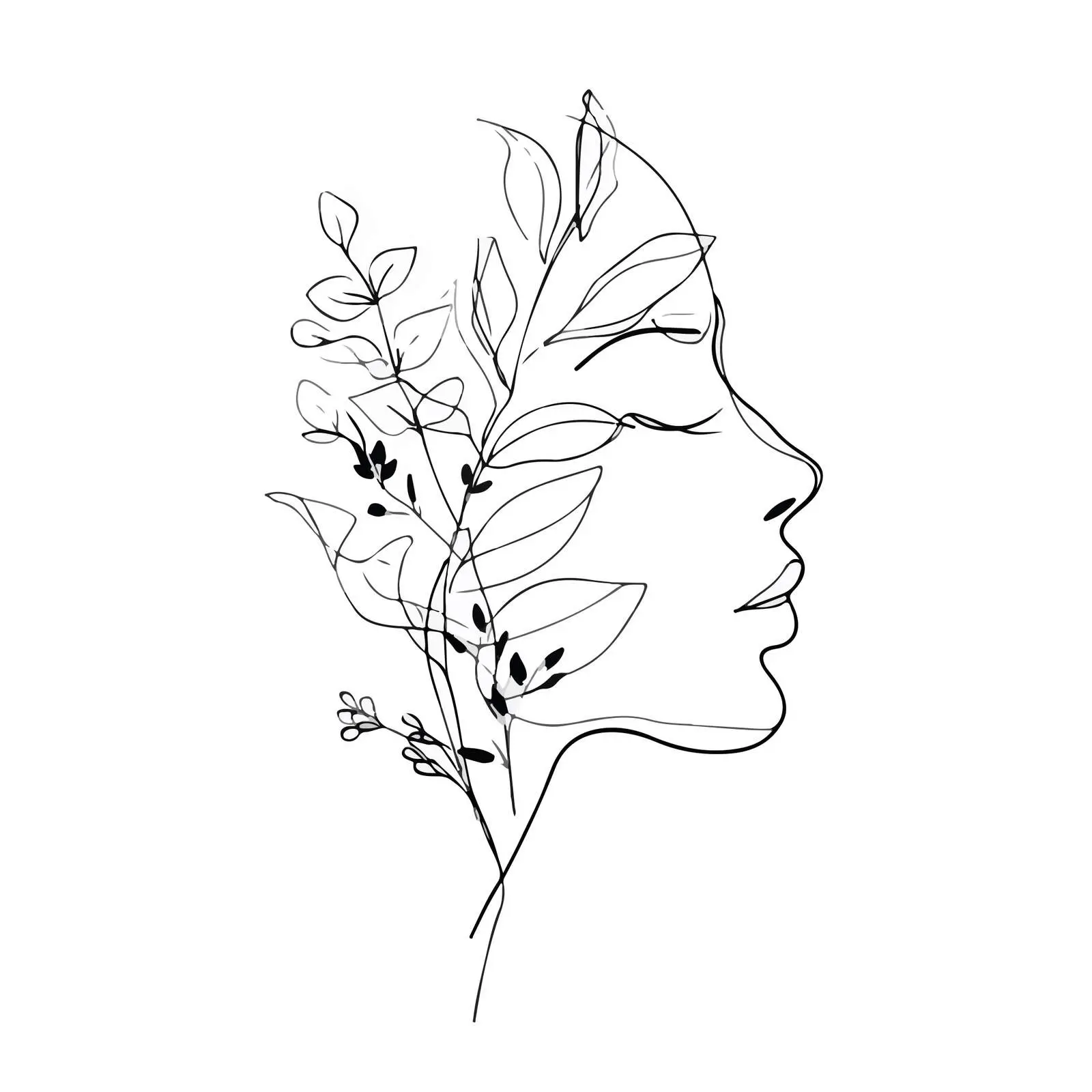 Elegant Profile with Botanical Line Art — free download from Dotvec