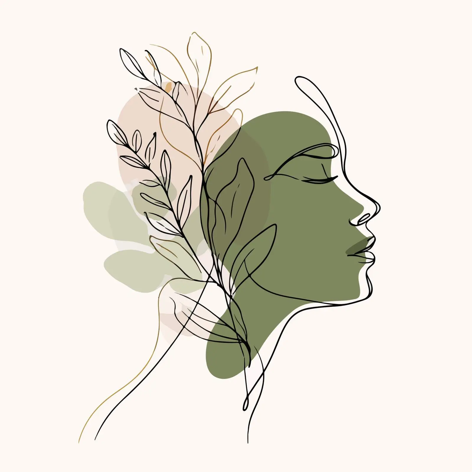 Elegant Profile Line Art with Botanical Element — free download from Dotvec