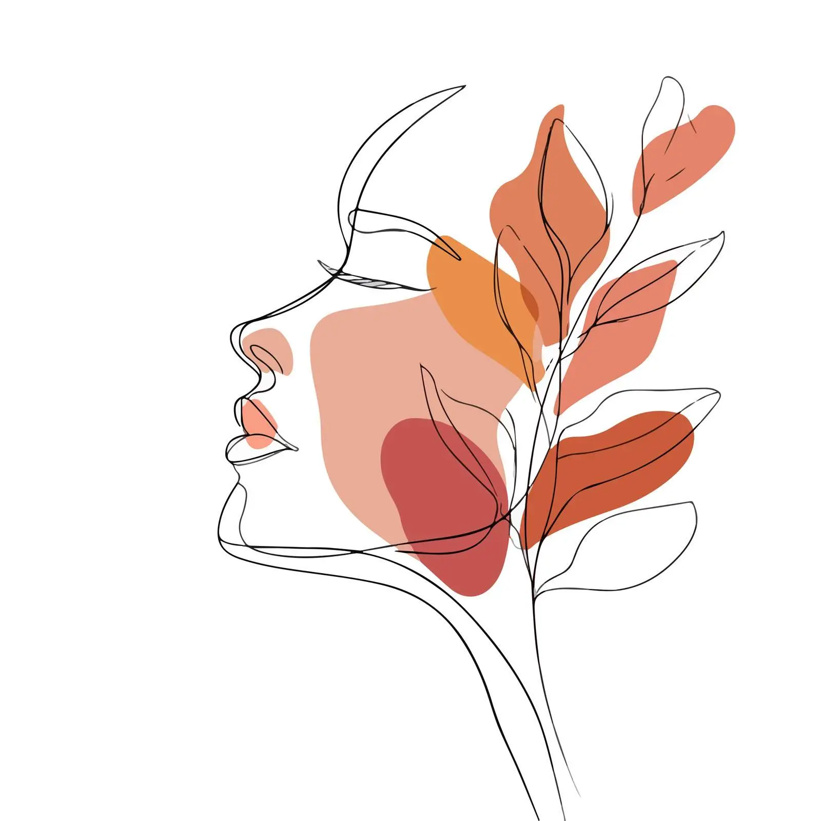 Profile Line Art with Botanical Element — free download from Dotvec