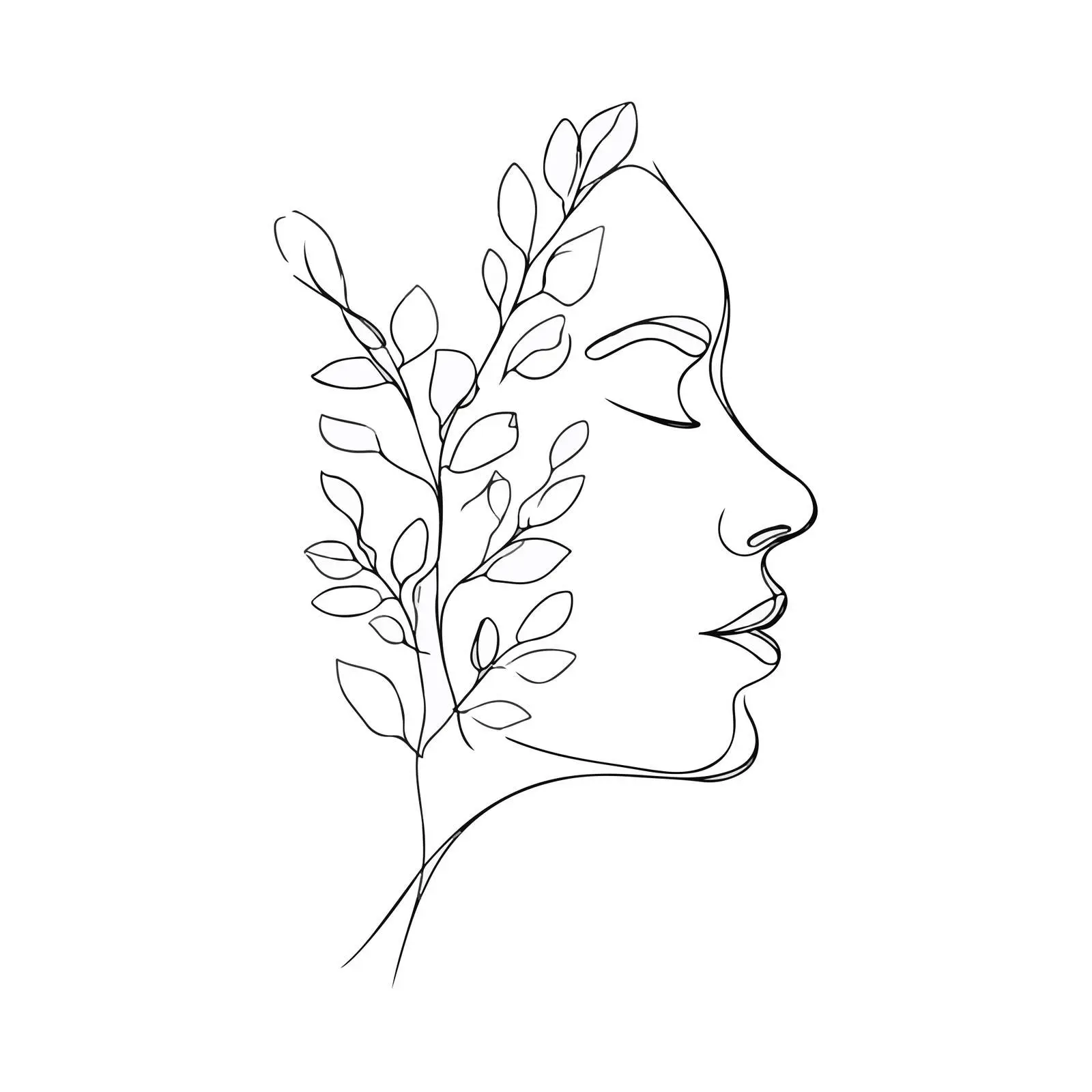 Elegant Profile with Botanical Line Art — free download from Dotvec