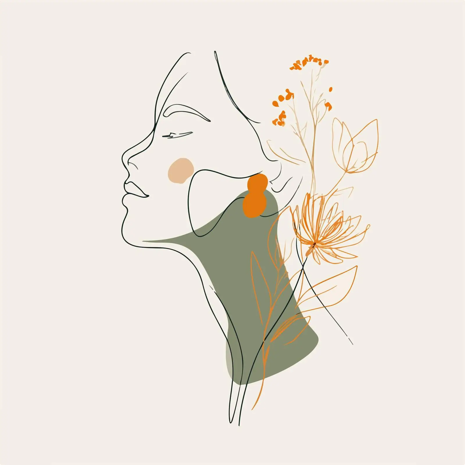 Elegant Profile with Botanical Line Art — free download from Dotvec