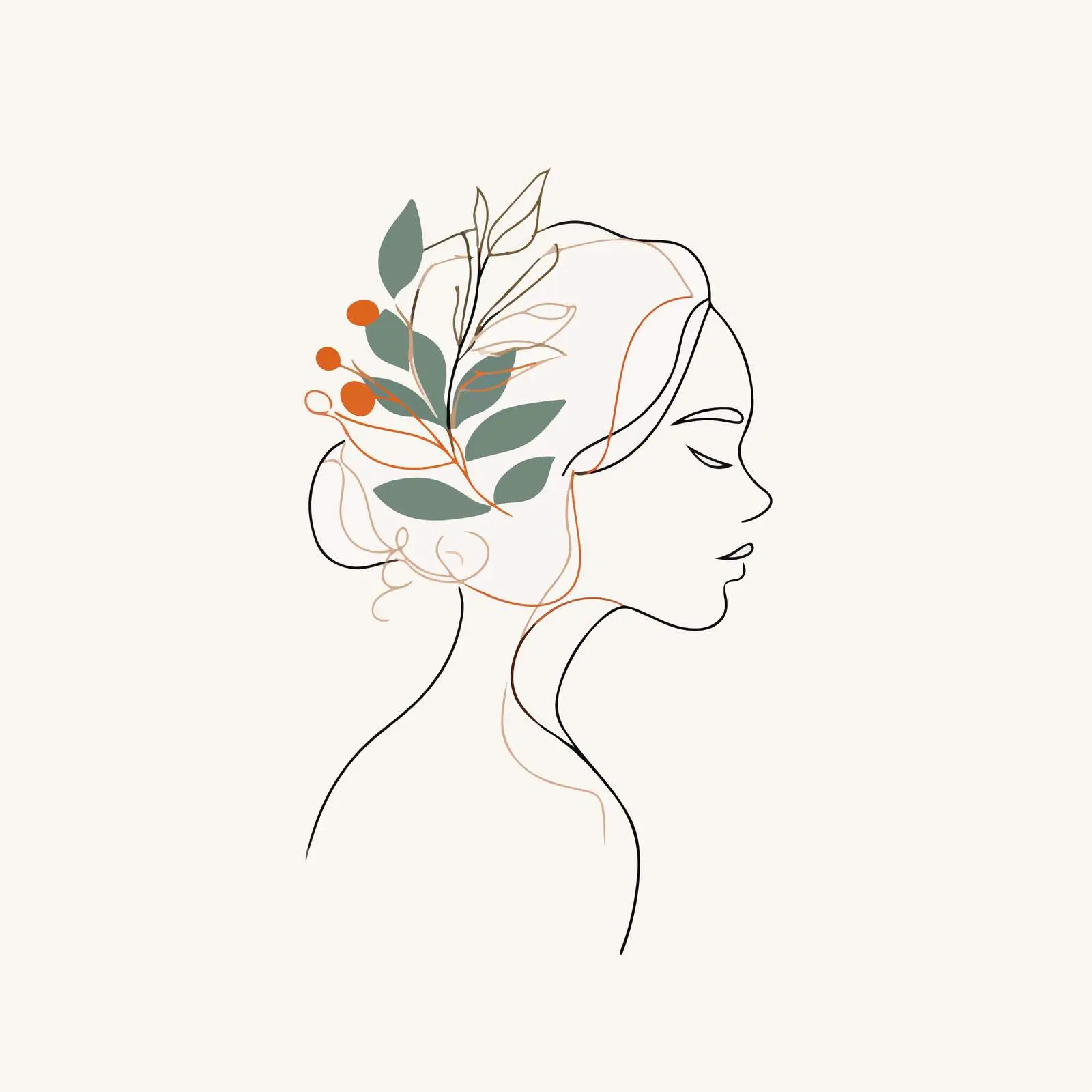 Elegant Profile with Botanical Elements — free download from Dotvec