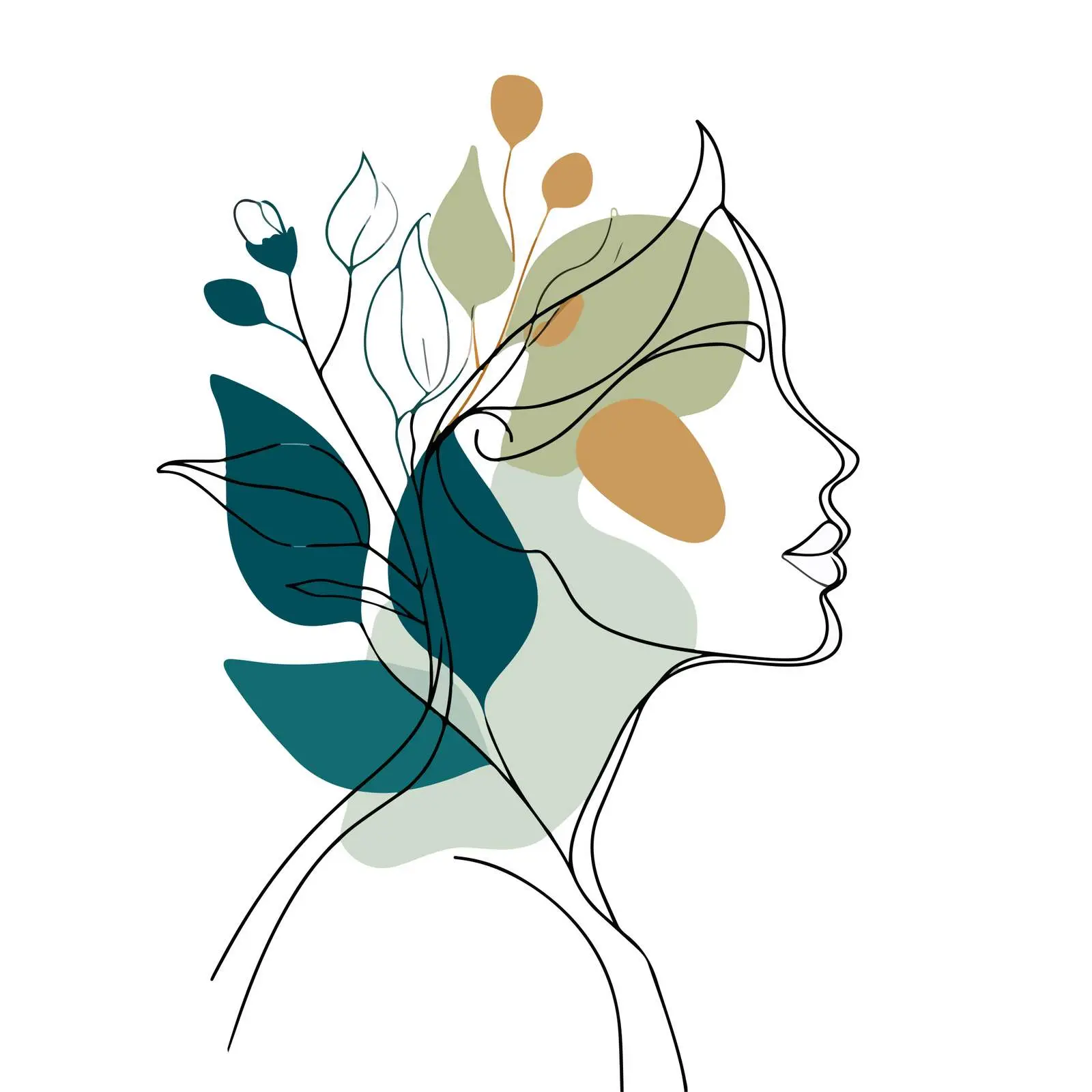 Stylish Profile Line Art with Botanical Element — free download from Dotvec