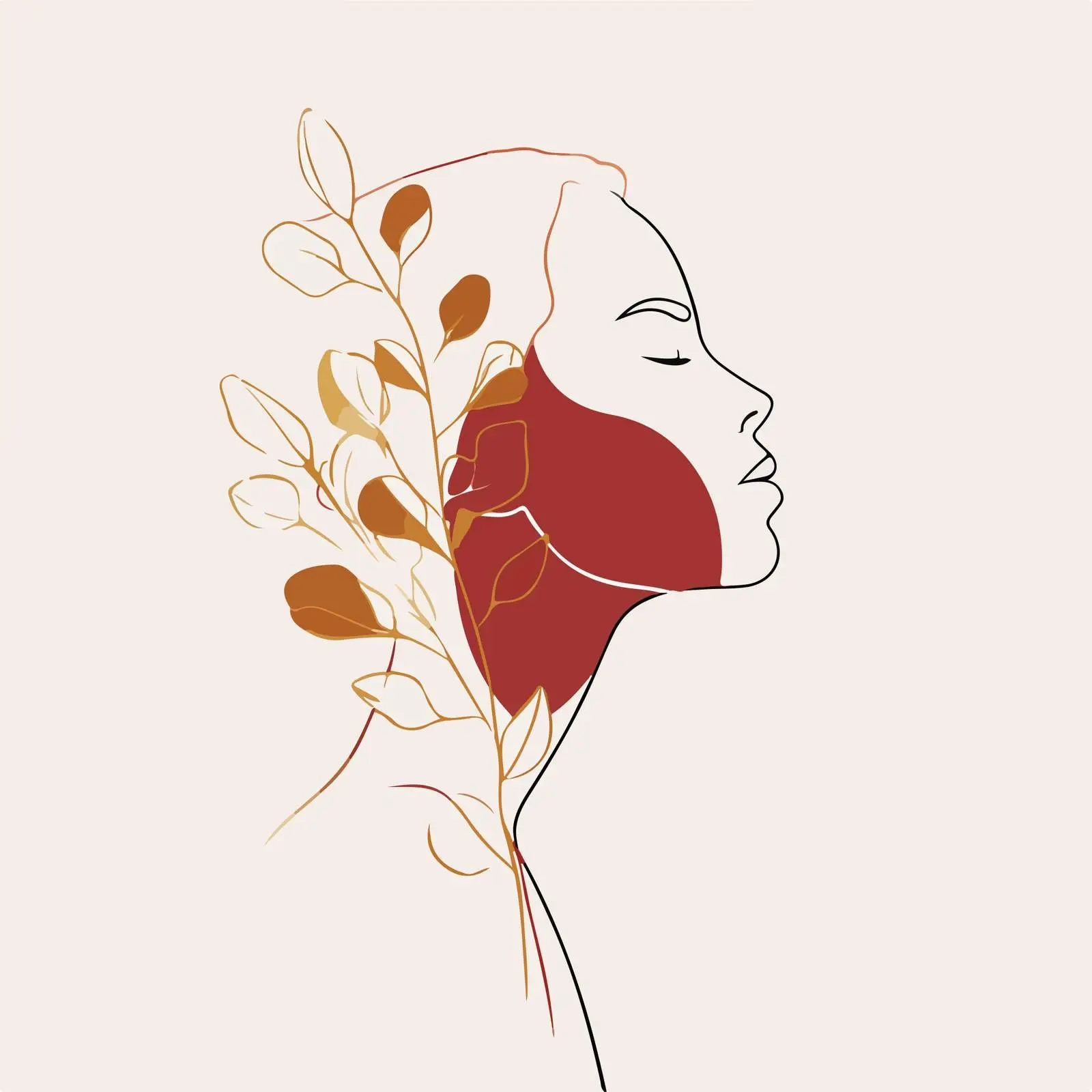 Profile Line Art with Botanical Element — free download from Dotvec