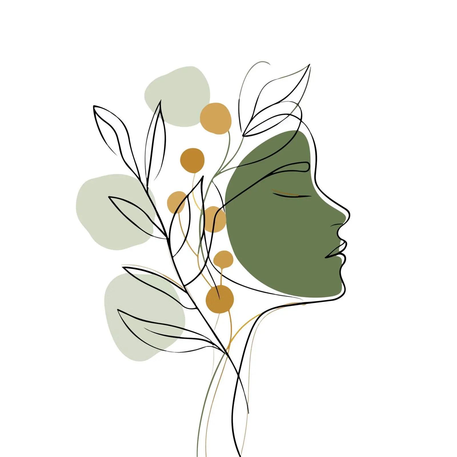 Minimal Profile Line Art with Botanical Element — free download from Dotvec