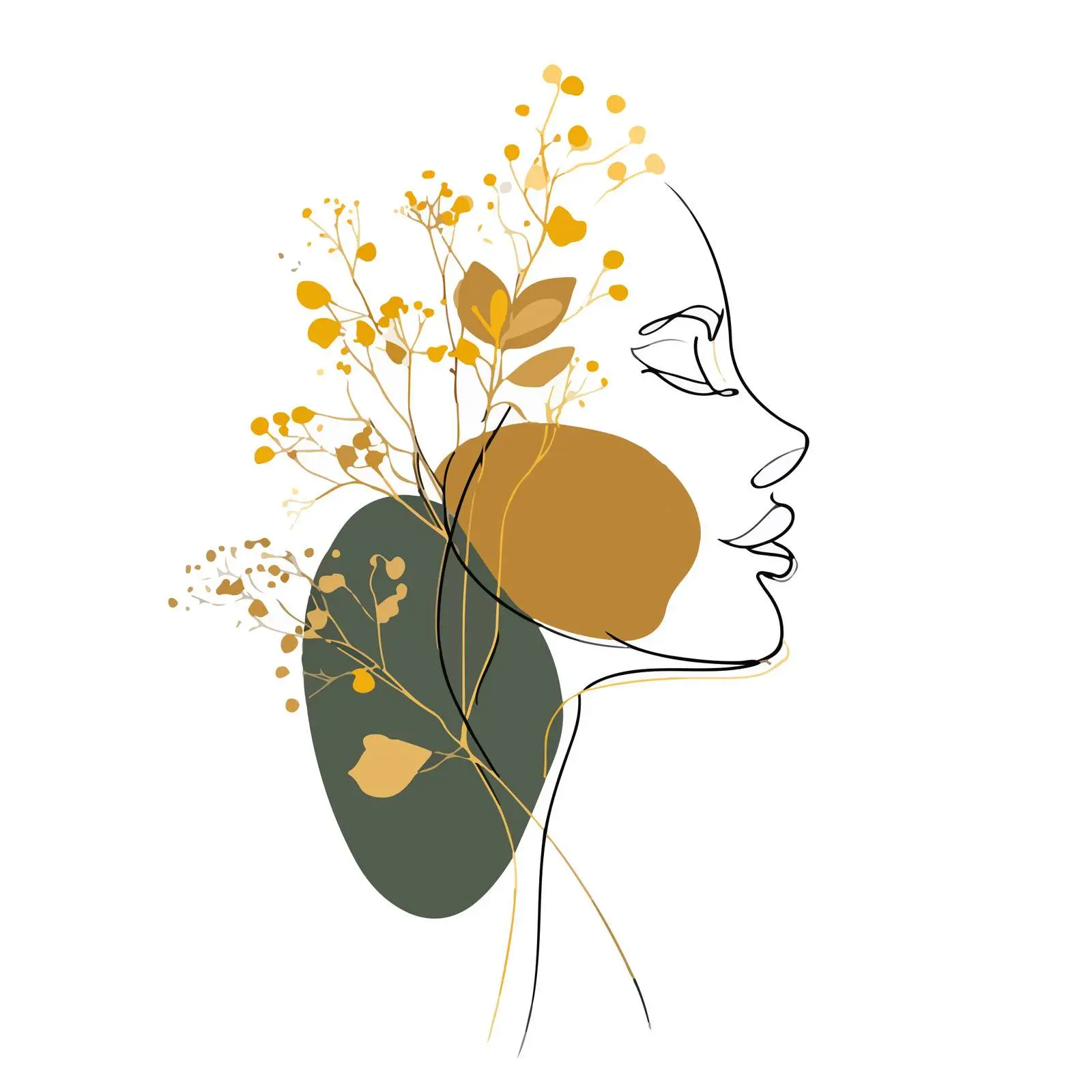 Elegant Profile Line Art with Botanical — free download from Dotvec