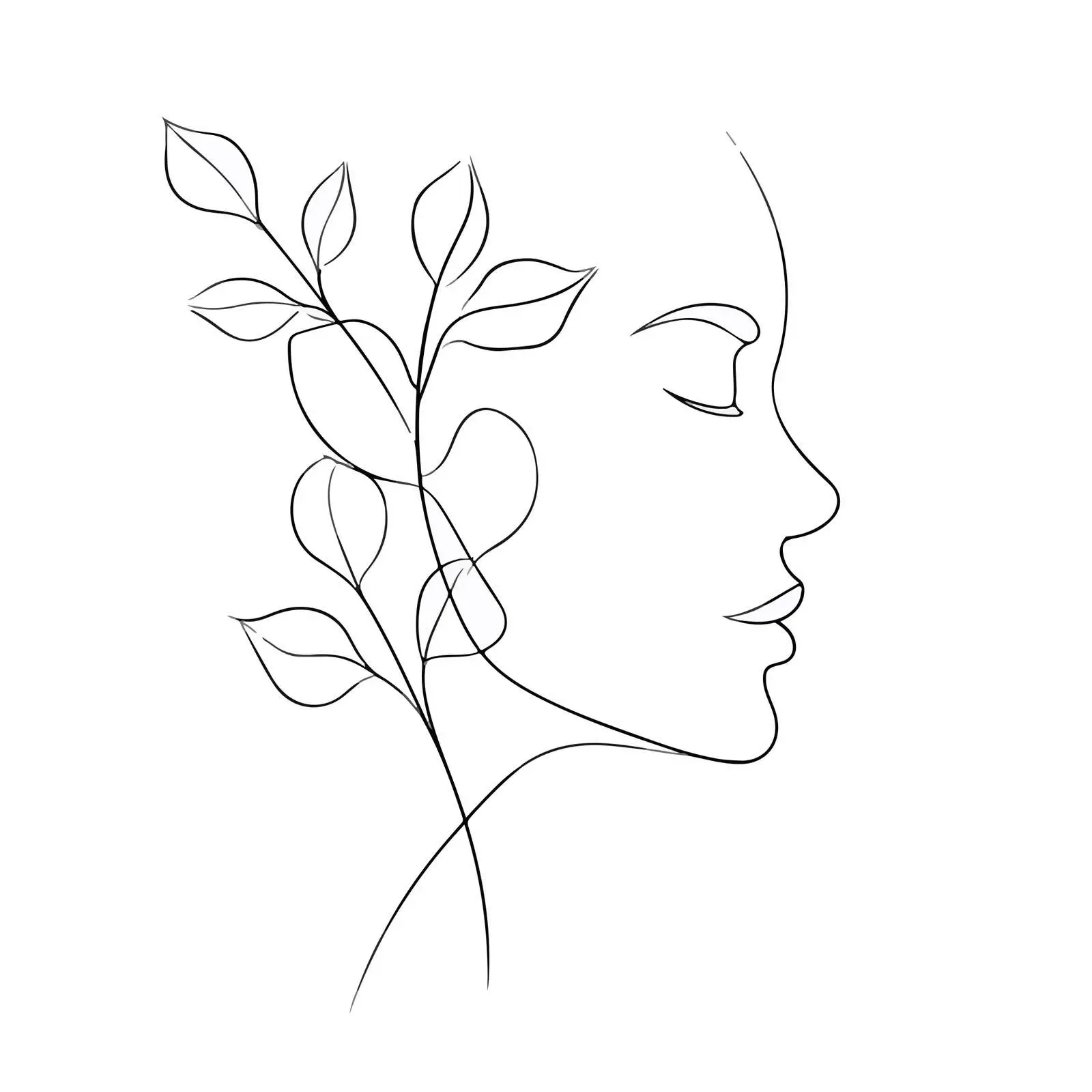 Minimal Profile Line Art with Botanical Element — free download from Dotvec