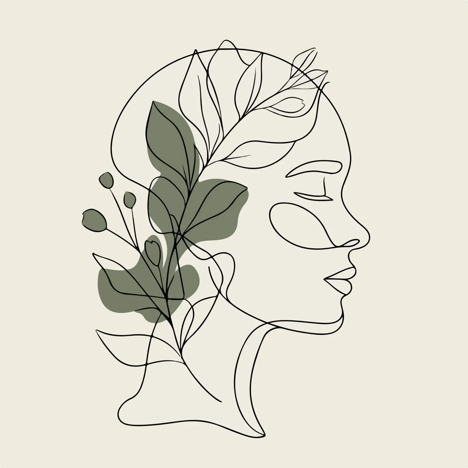 Minimalistic Profile Line Art with Botanical Element — free download from Dotvec